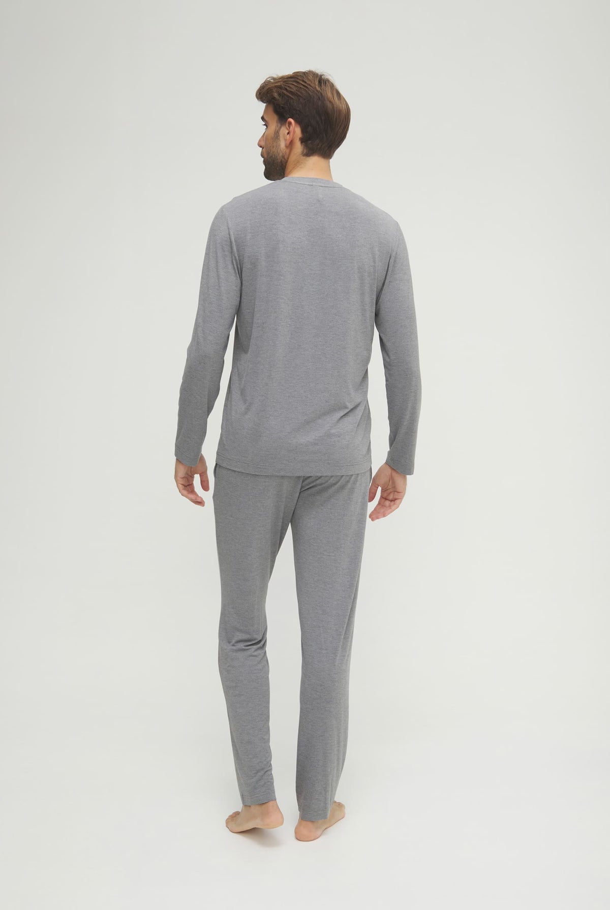 Pijama de hombre de invierno manga larga modal marino con botones