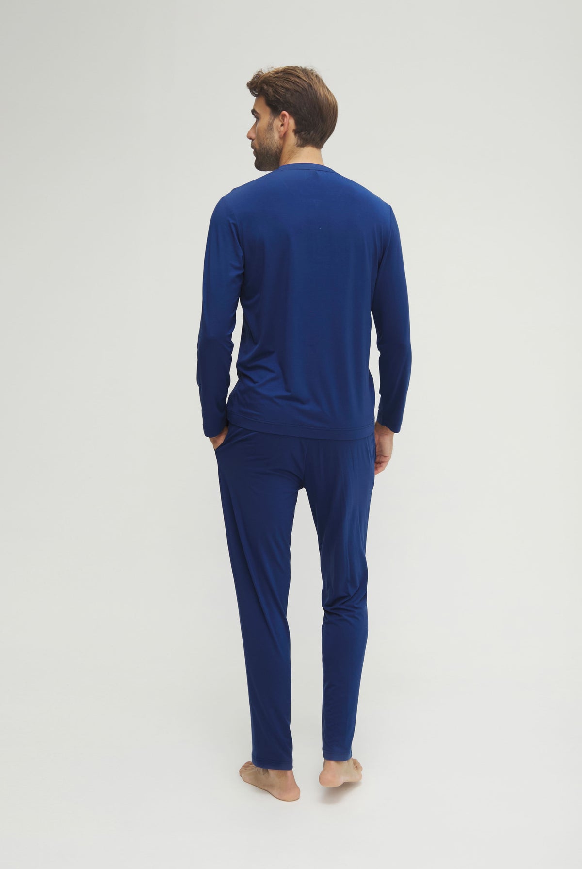 Pijama de hombre de invierno manga larga modal marino con botones