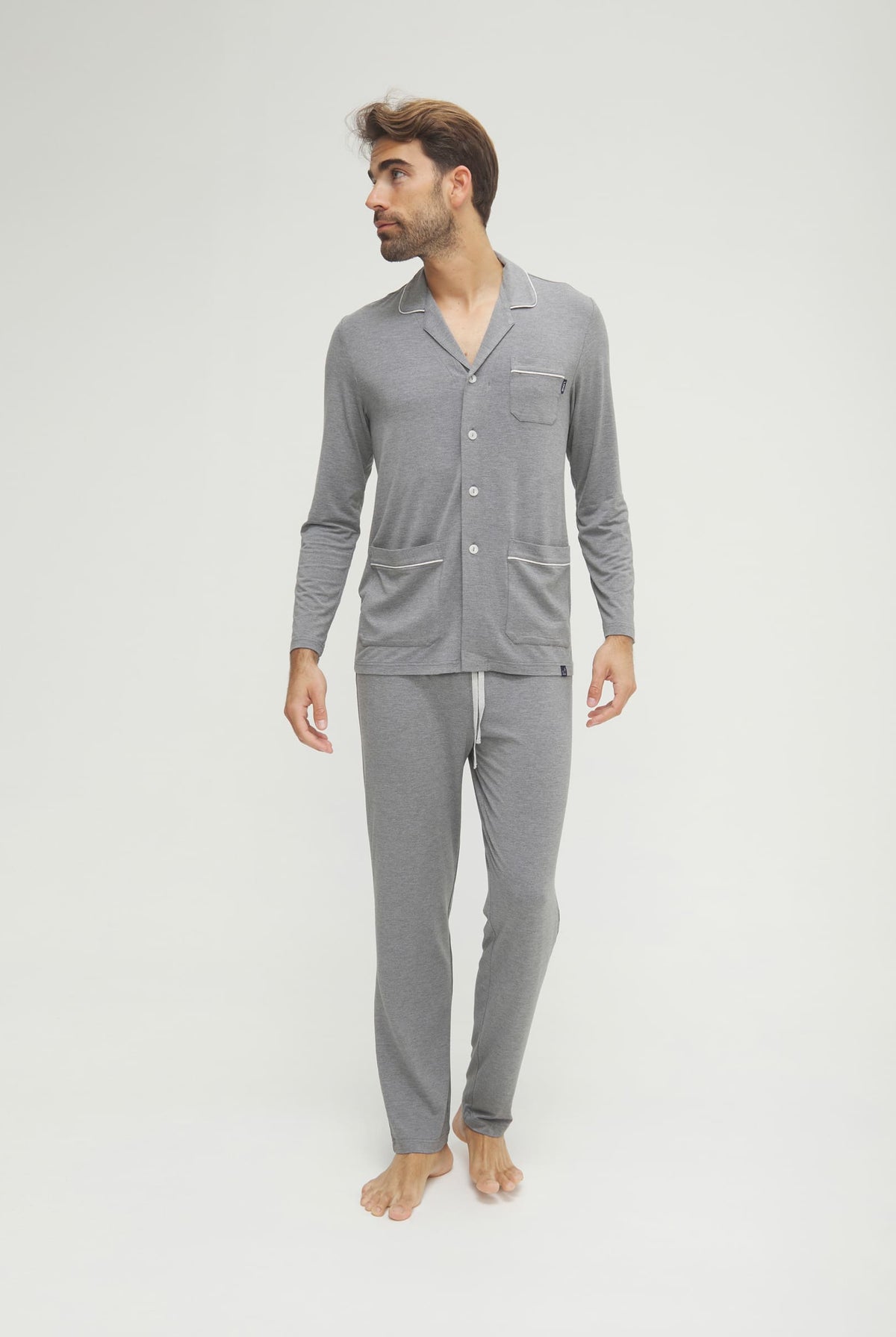 Pijama de hombre de invierno manga larga modal marino abierto