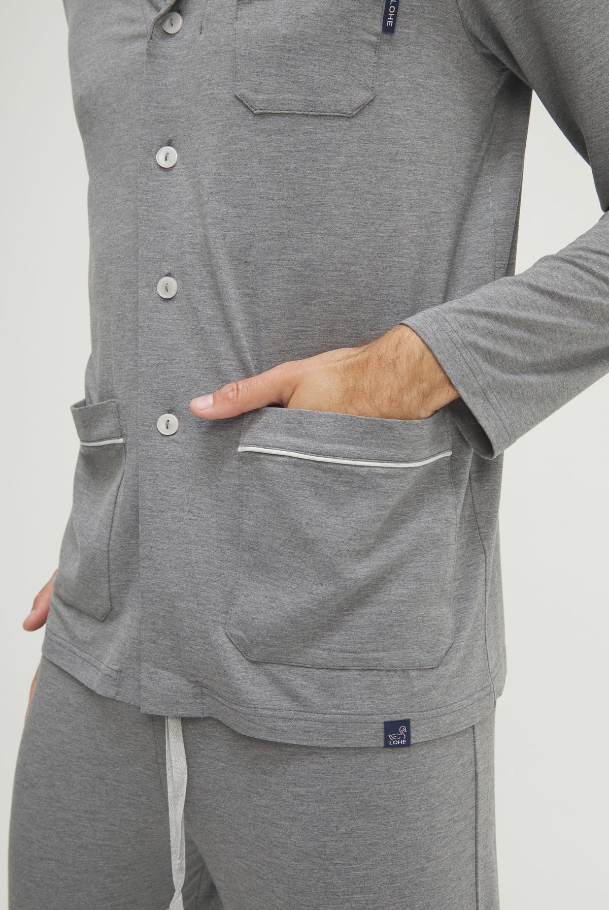 Pijama de hombre de invierno manga larga modal marino abierto