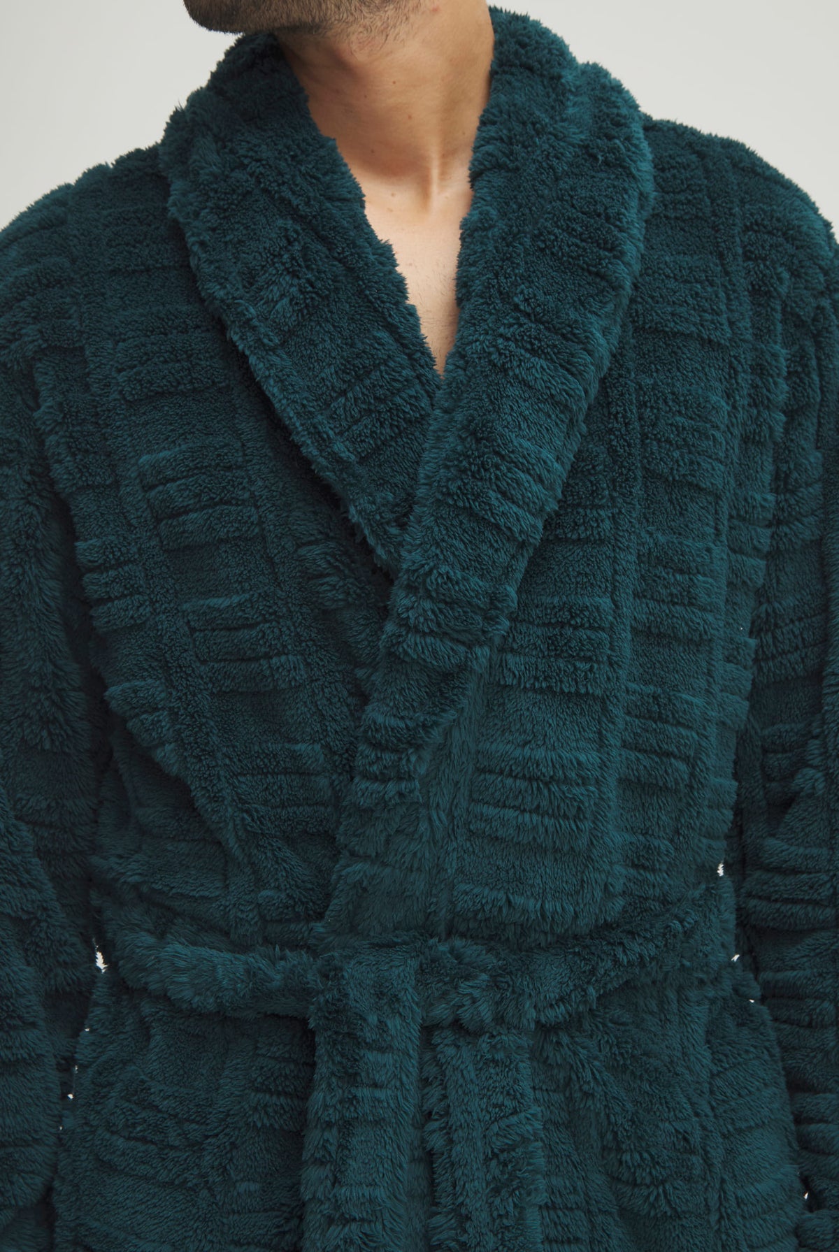 Bata de hombre de invierno jacquard verde con cinturón