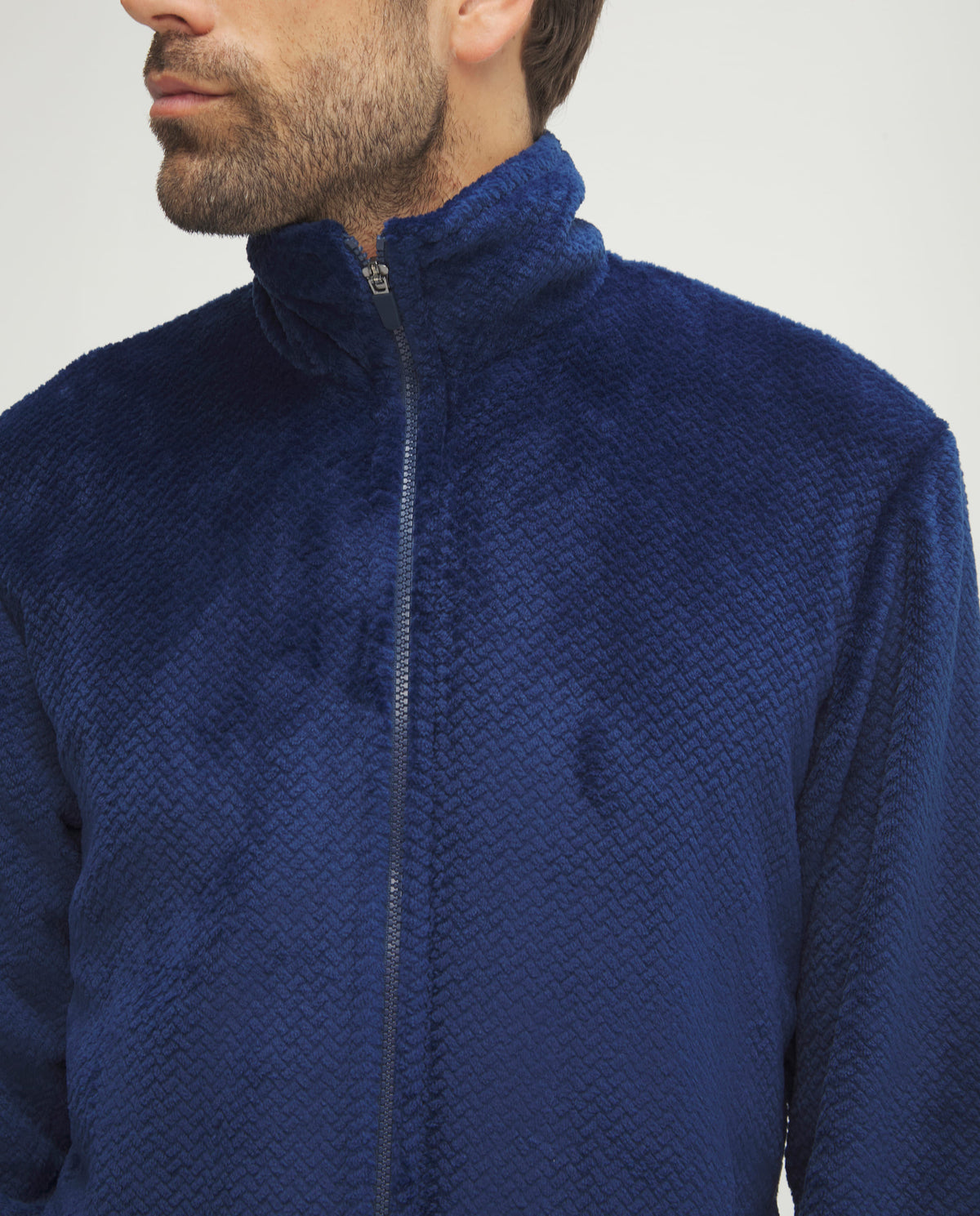 Bata corta de hombre de invierno jacquard azul con cremallera