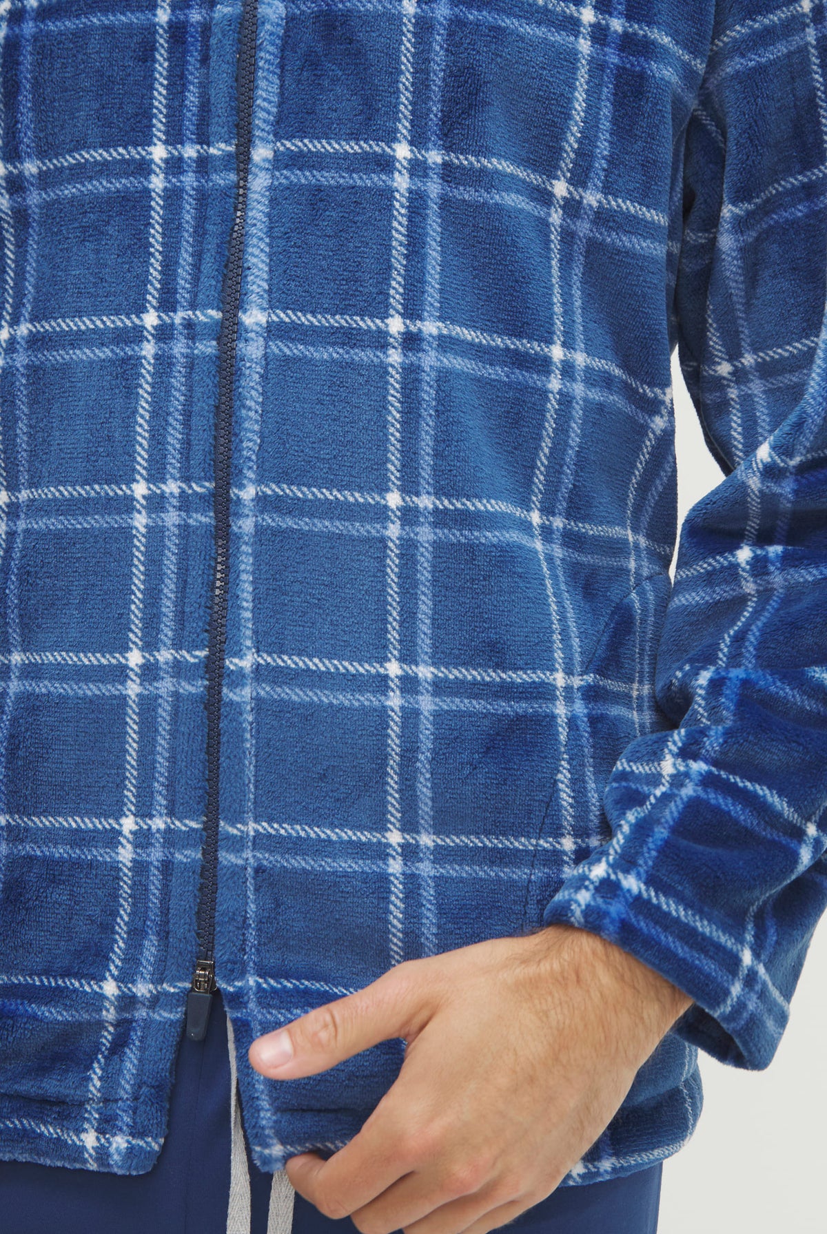 Bata corta de hombre de invierno azul de cuadros con cremallera