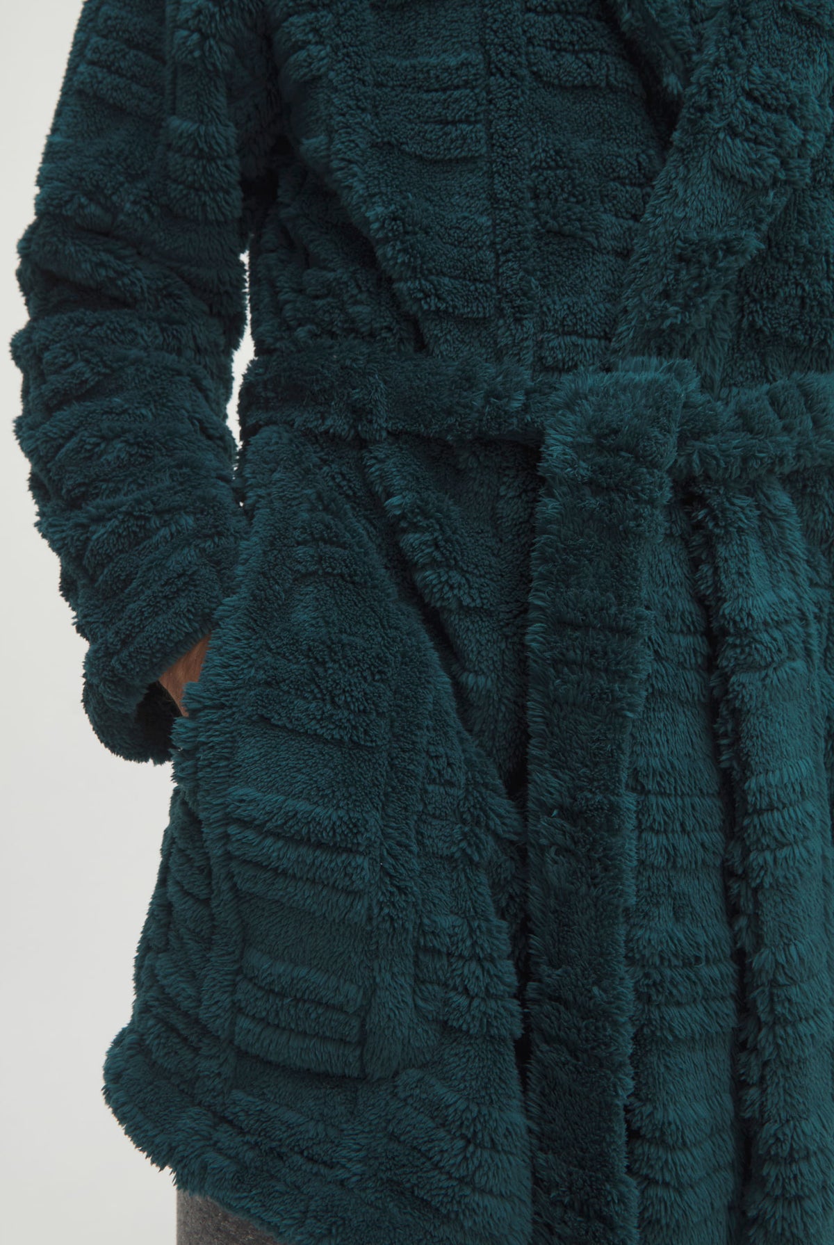 Bata corta de hombre de invierno jacquard verde con cinturón