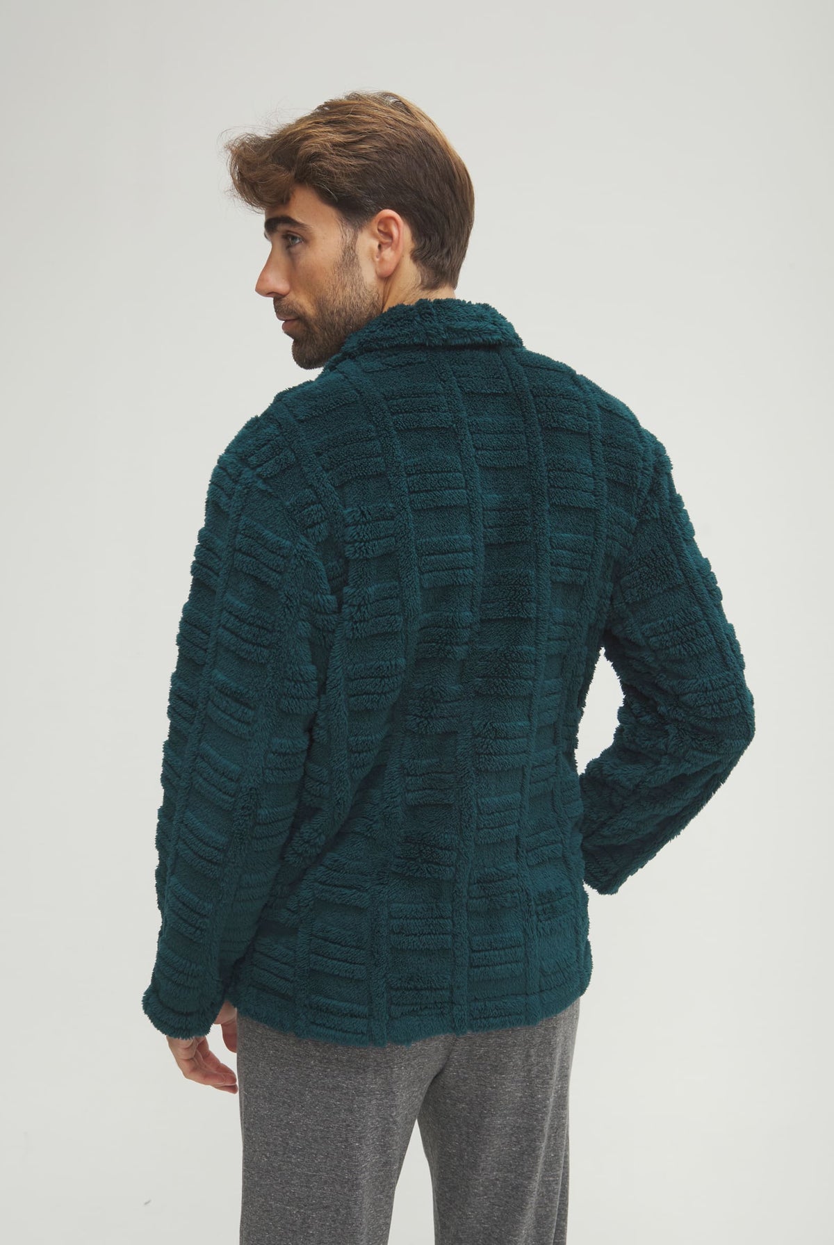 Bata corta de hombre de invierno jacquard verde con cremallera