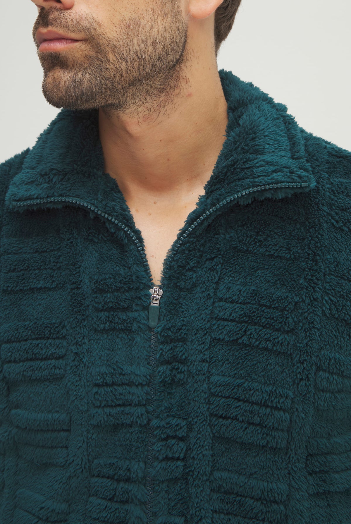 Bata corta de hombre de invierno jacquard verde con cremallera