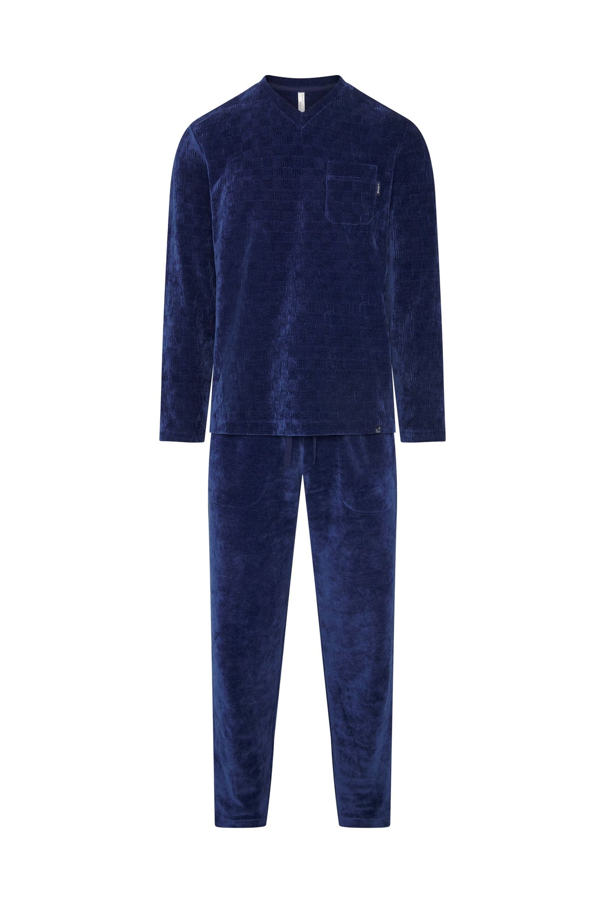 Pijama de hombre de invierno manga larga terciopelo azul de cuadritos