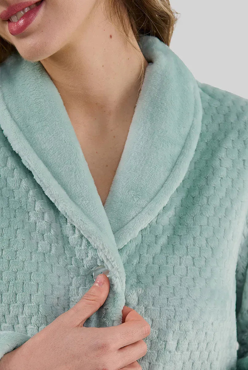Bata larga mujer botones de invierno jacquard — Verde Suave