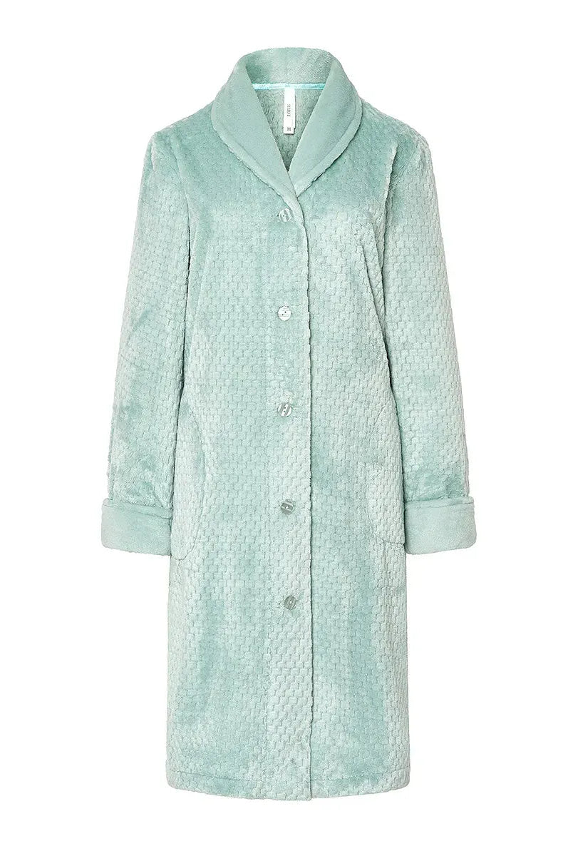 Bata larga mujer botones de invierno jacquard — Verde Suave