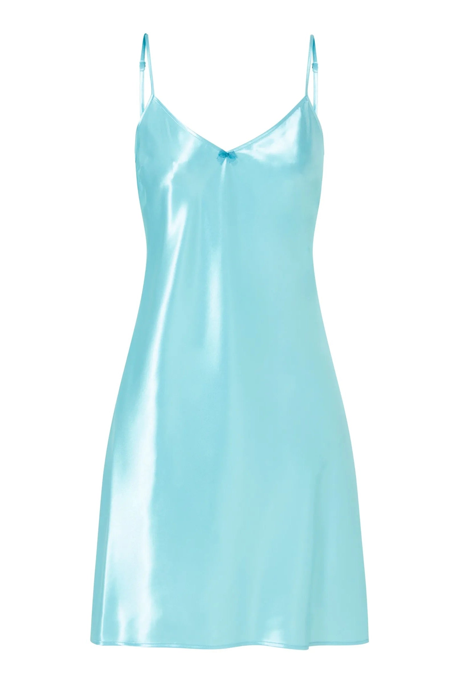 Camisón corto de tirante fino en raso — Turquesa