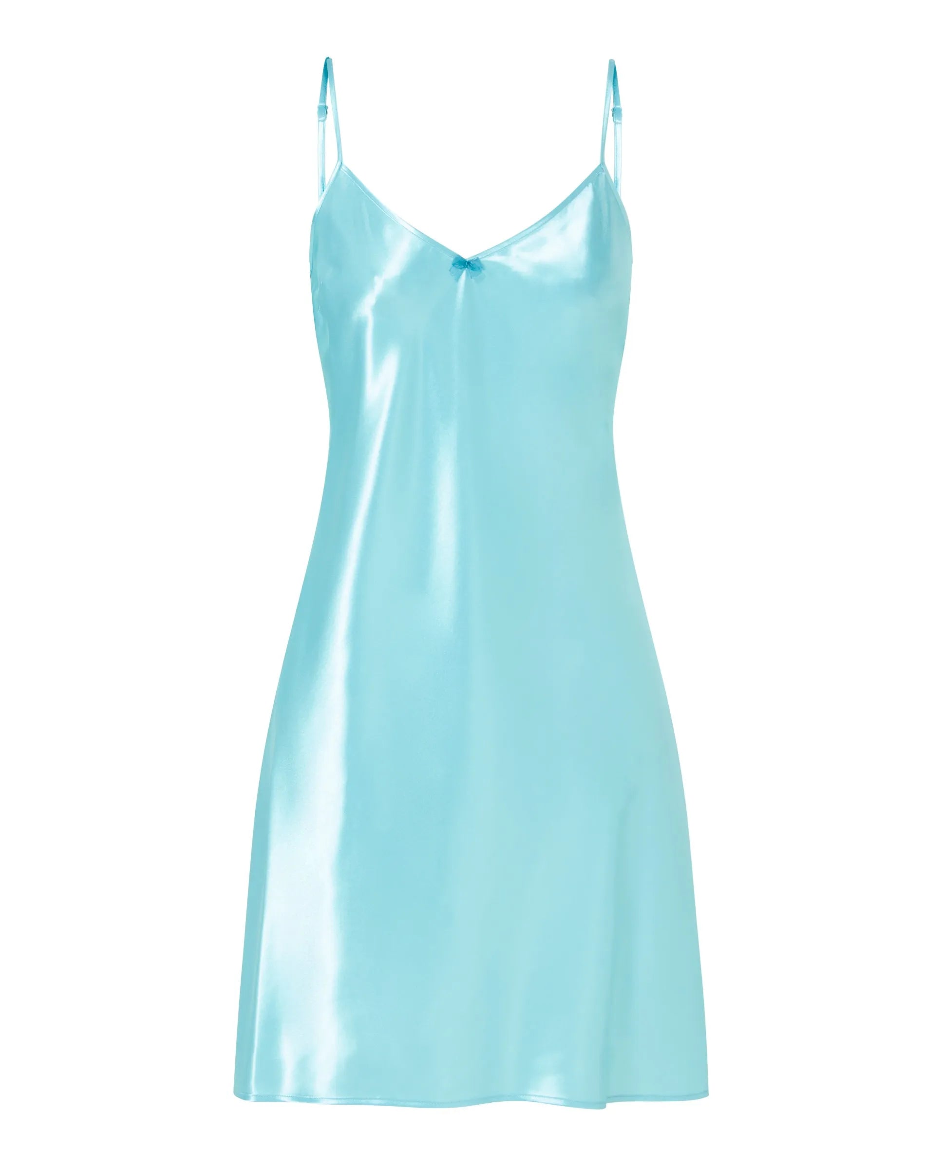Camisón corto de tirante fino en raso — Turquesa