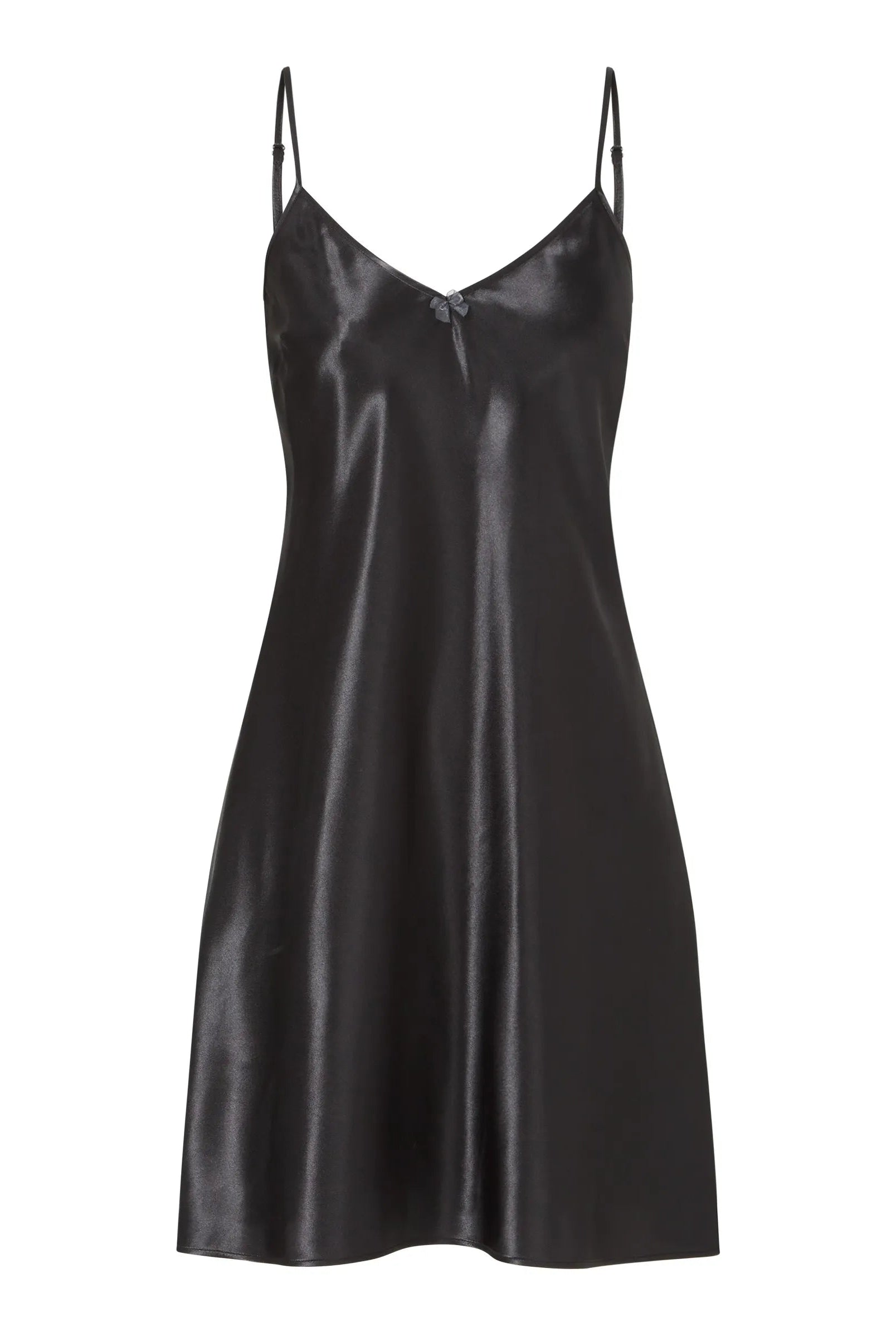 Camisón corto de tirante fino en raso — Negro