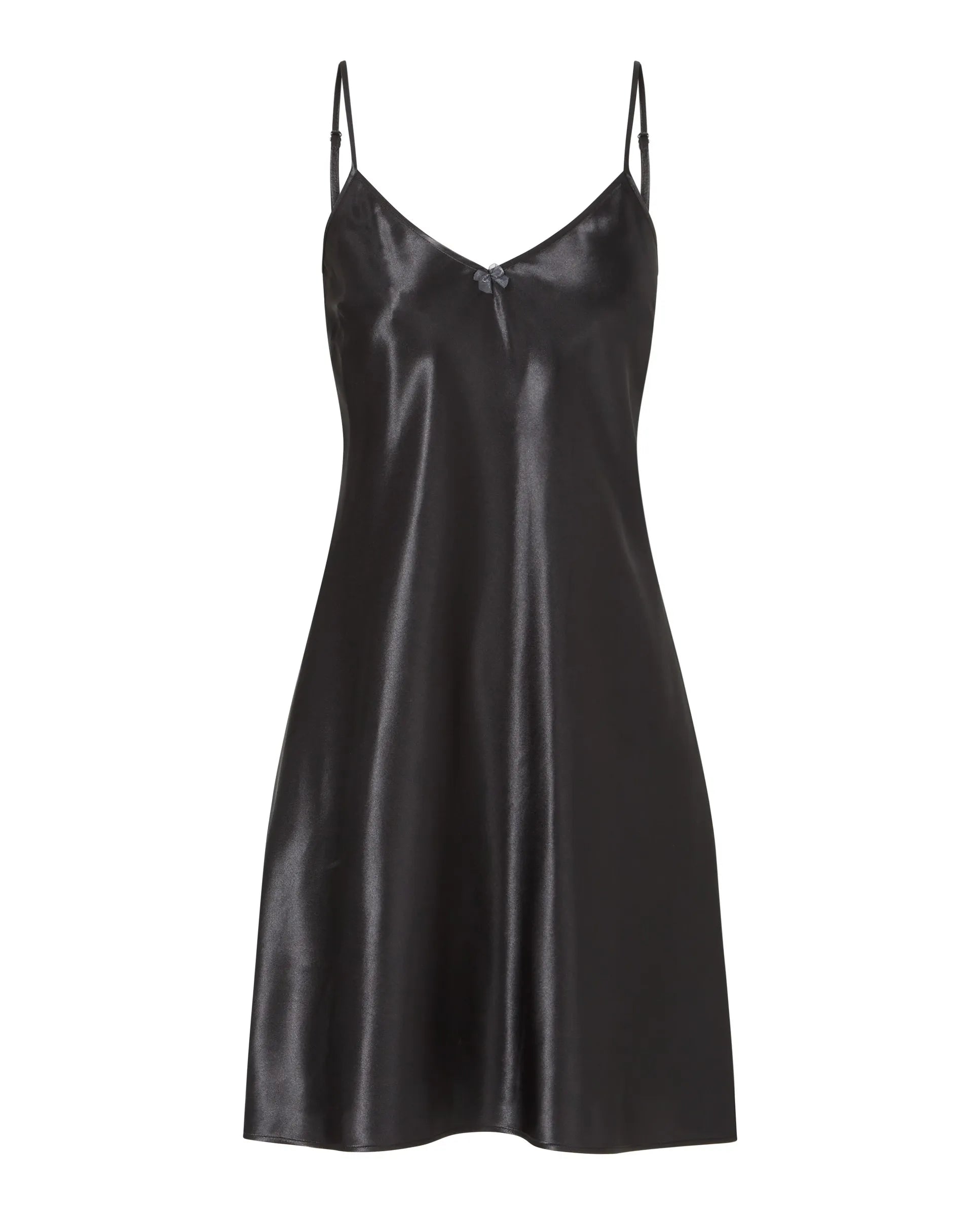Camisón corto de tirante fino en raso — Negro