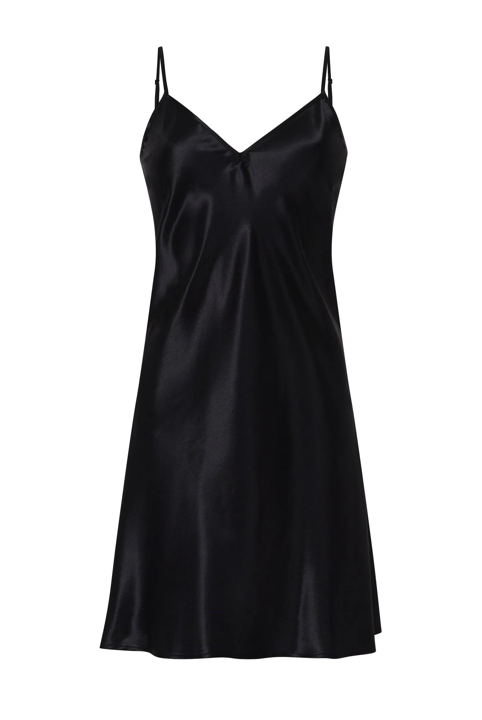 Camisón corto de raso tirantes — Negro