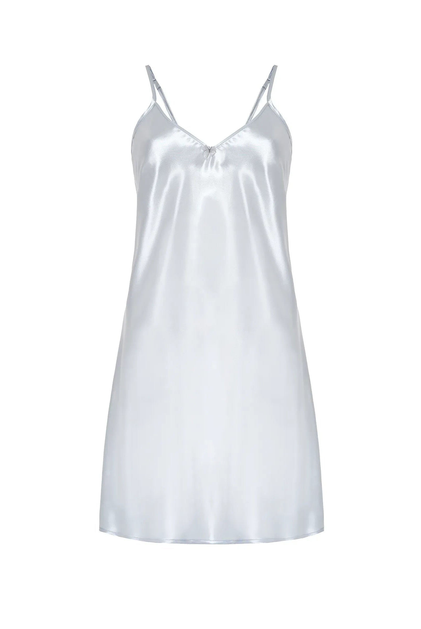 Camisón corto de mujer de verano, tejido raso y tirantes. Color verde suave