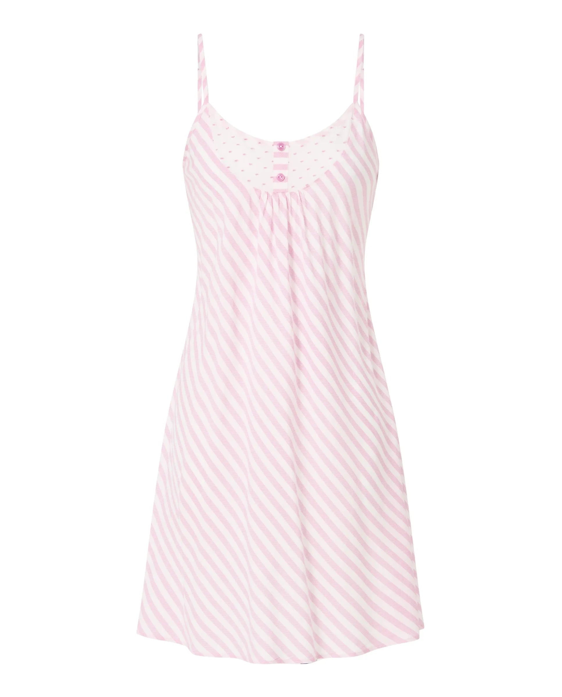 Camisón corto de tirantes a rayas — Fucsia