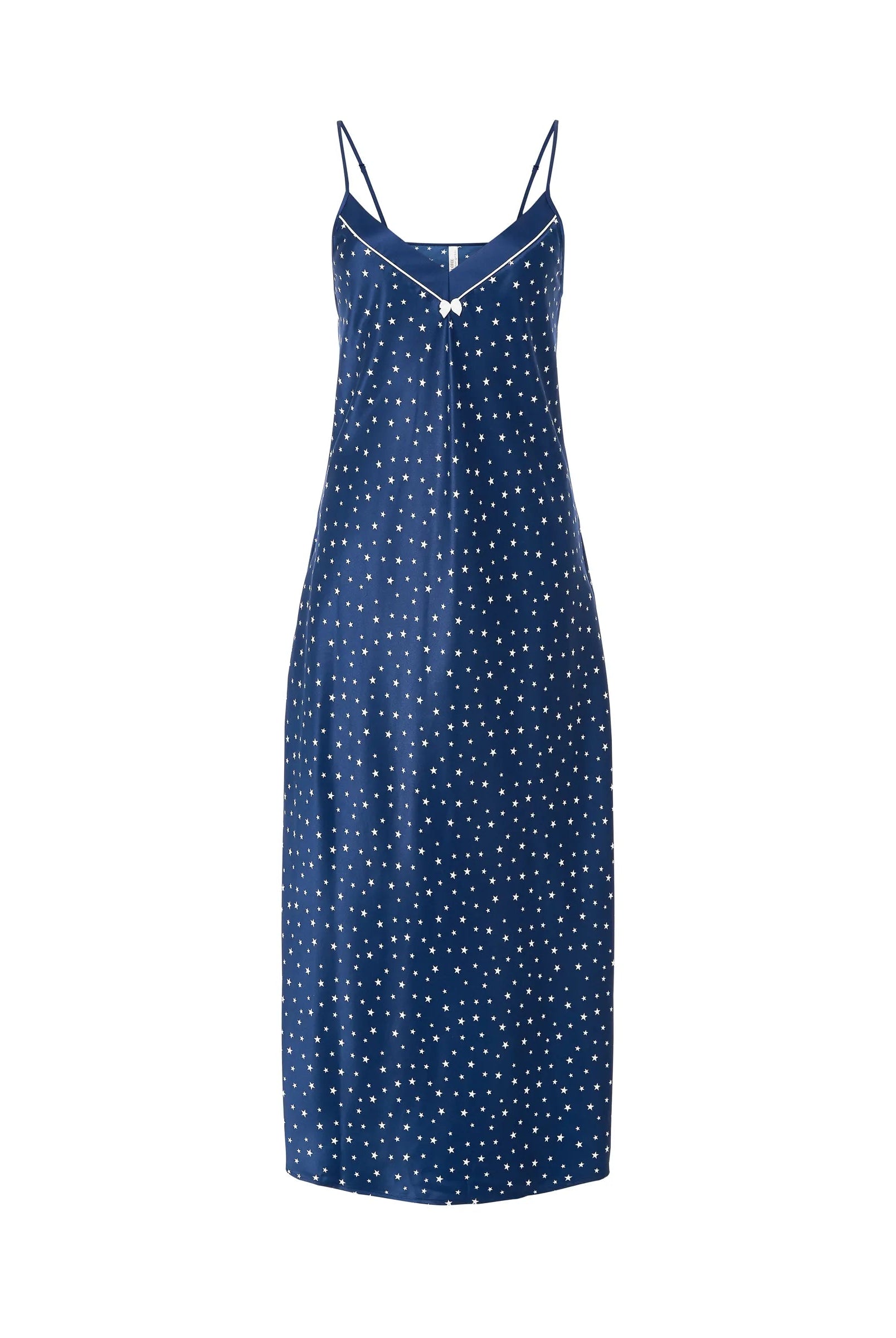 Camisón de lujo Lohe, confeccionado en raso estampado de estrellas, ideal para noches elegantes.
