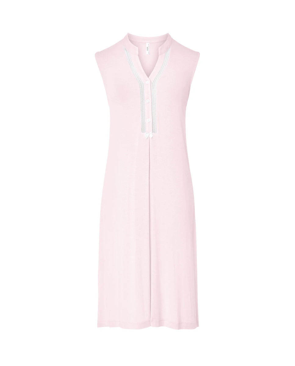 Camisón lencero sin mangas cuello botones entredós — Rosa
