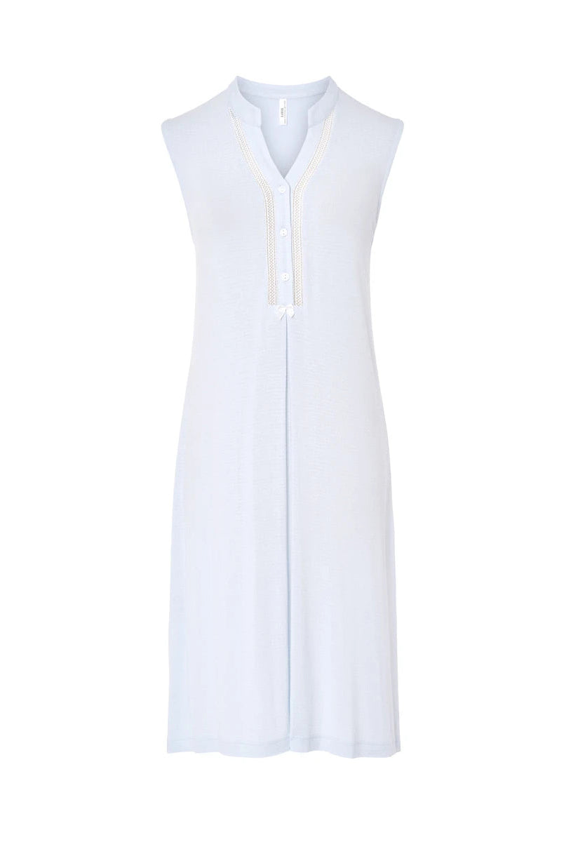 Camisón lencero rosa sin mangas cuello botones entredós y lacito