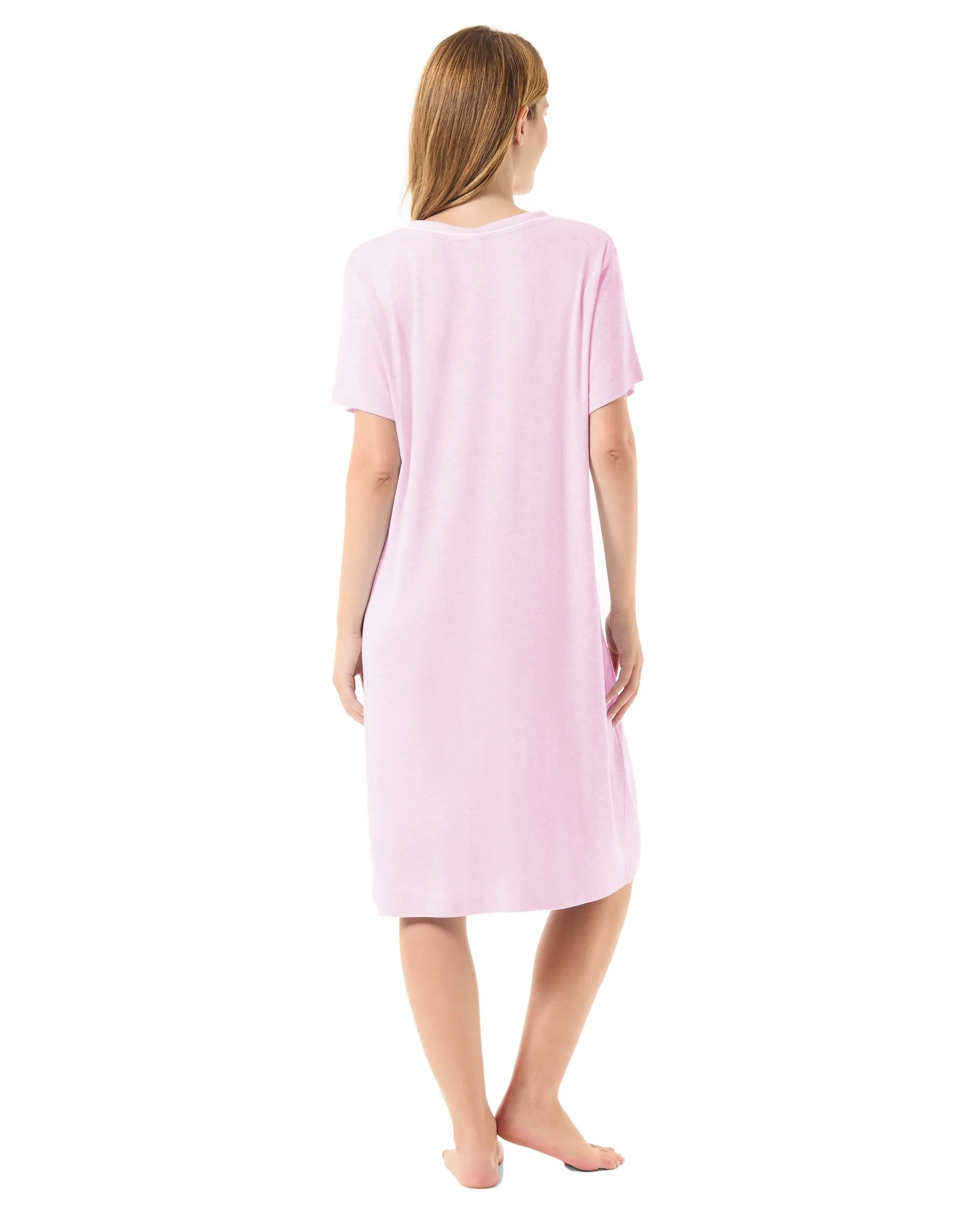 Camisón de manga corta de punto lorzas — Rosa