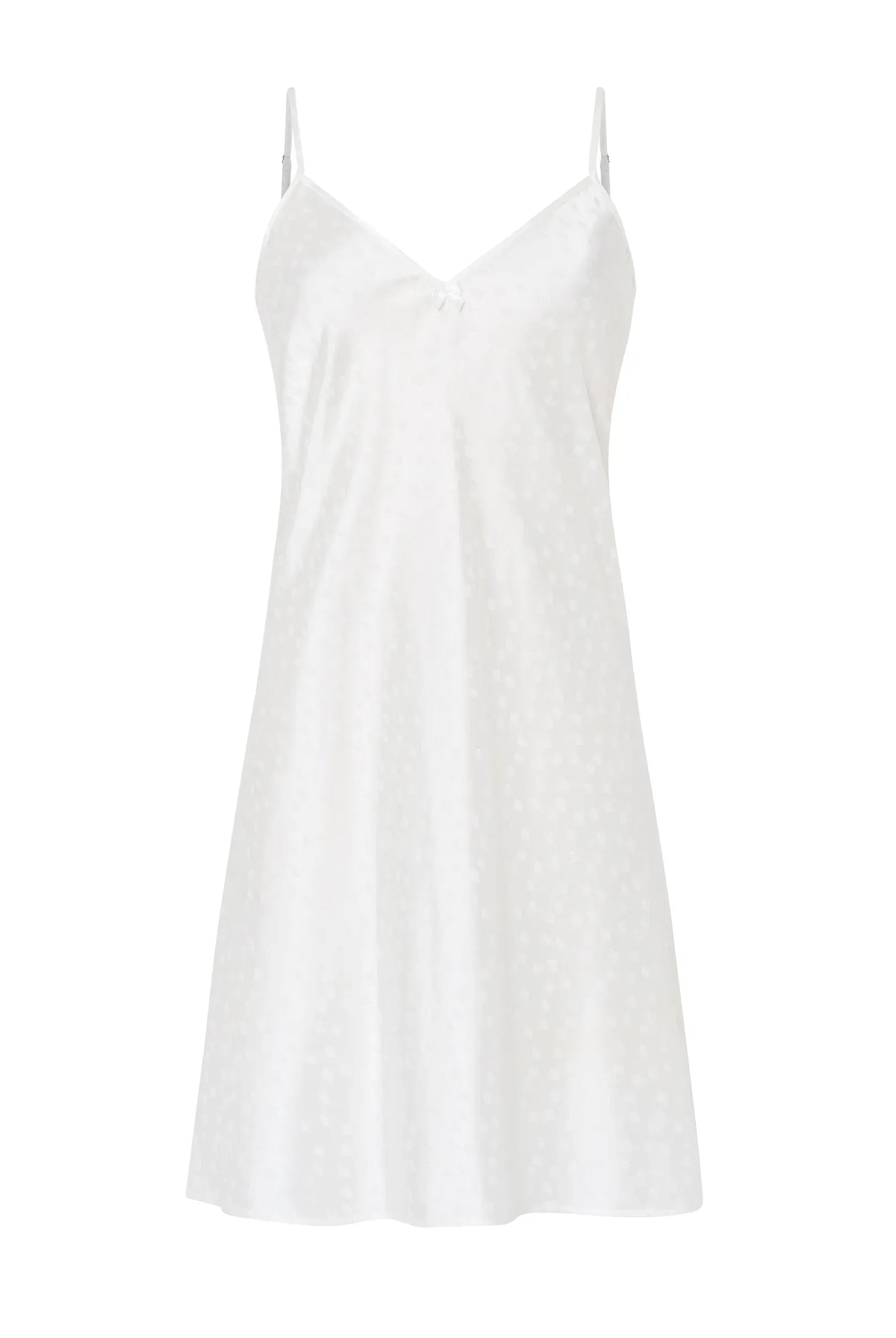 Camisón corto de mujer Lohe, jacquard marfil cuadritos y tirantes.