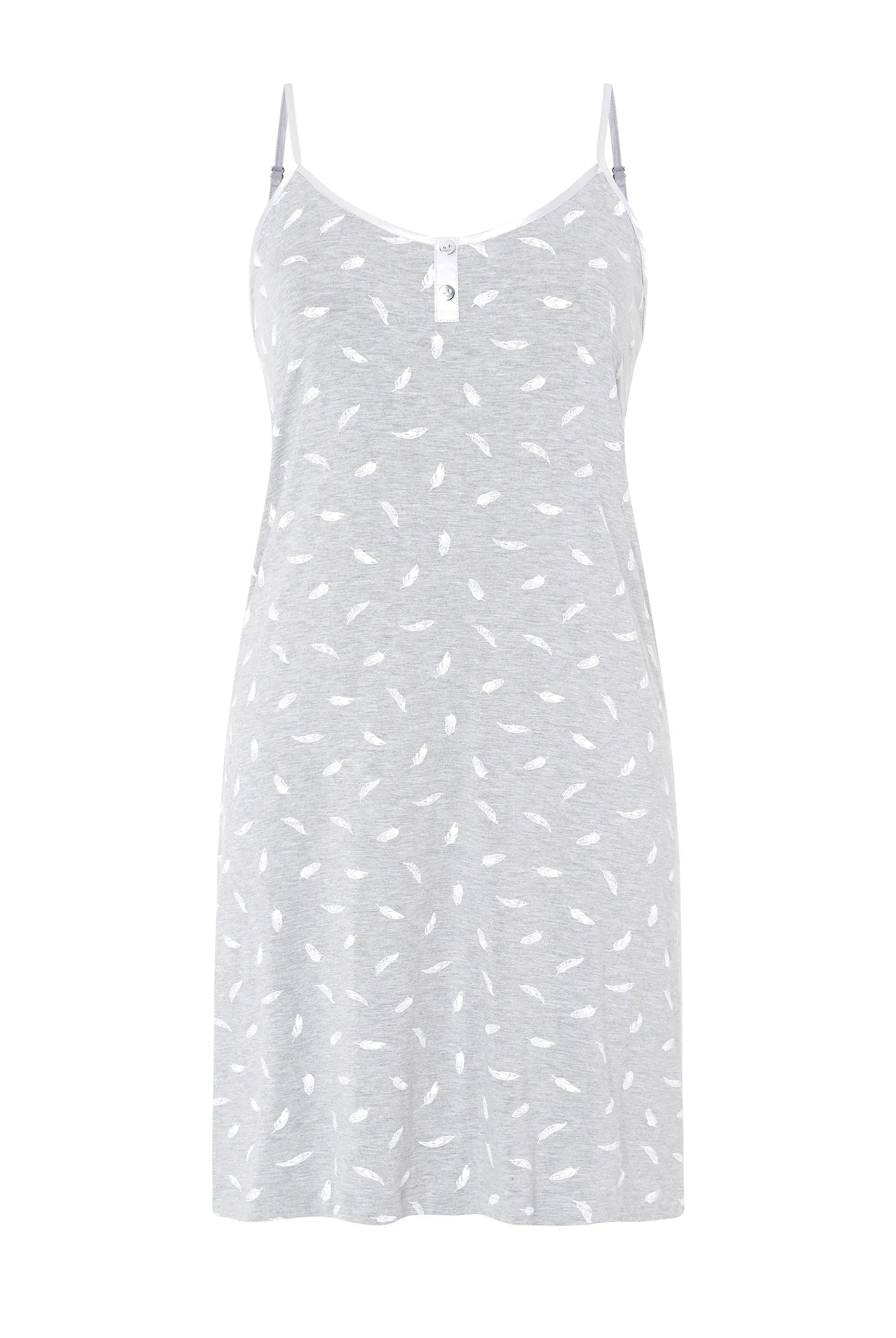 Camisola corta de tirantes de vigoré gris con estampado de plumas