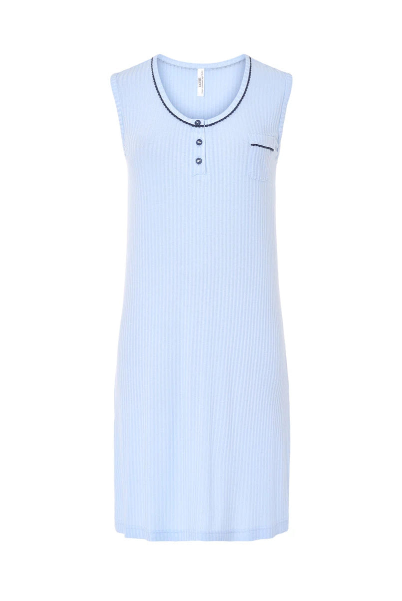Camisón corto sin mangas canalé celeste cuello redondo con botones y vivo