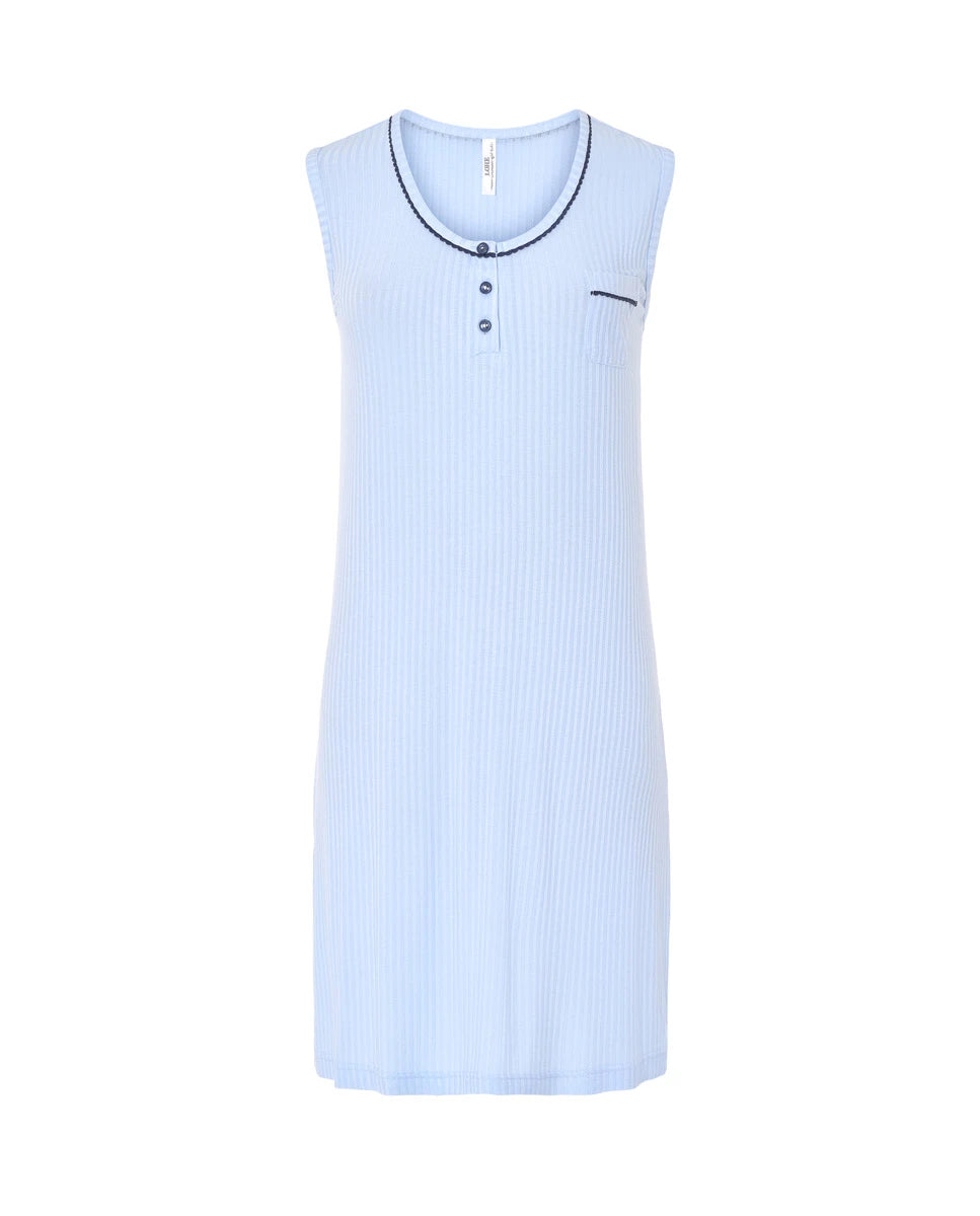Camisón corto sin mangas canalé celeste cuello redondo con botones y vivo