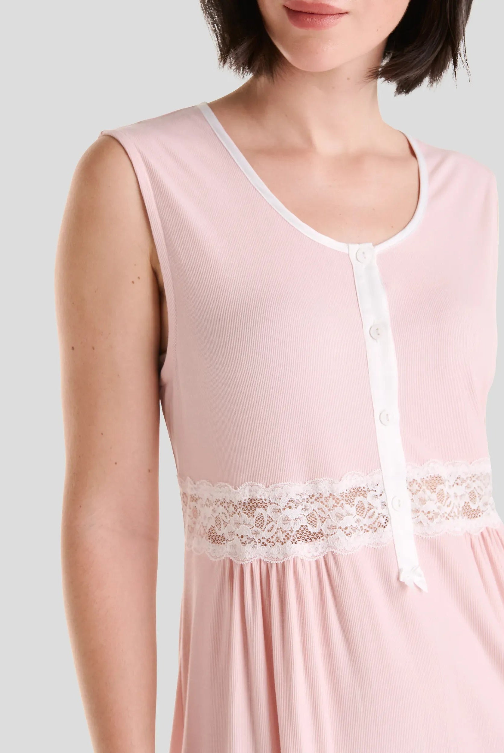 Camisón verano sin mangas canalé puntillla — Rosa