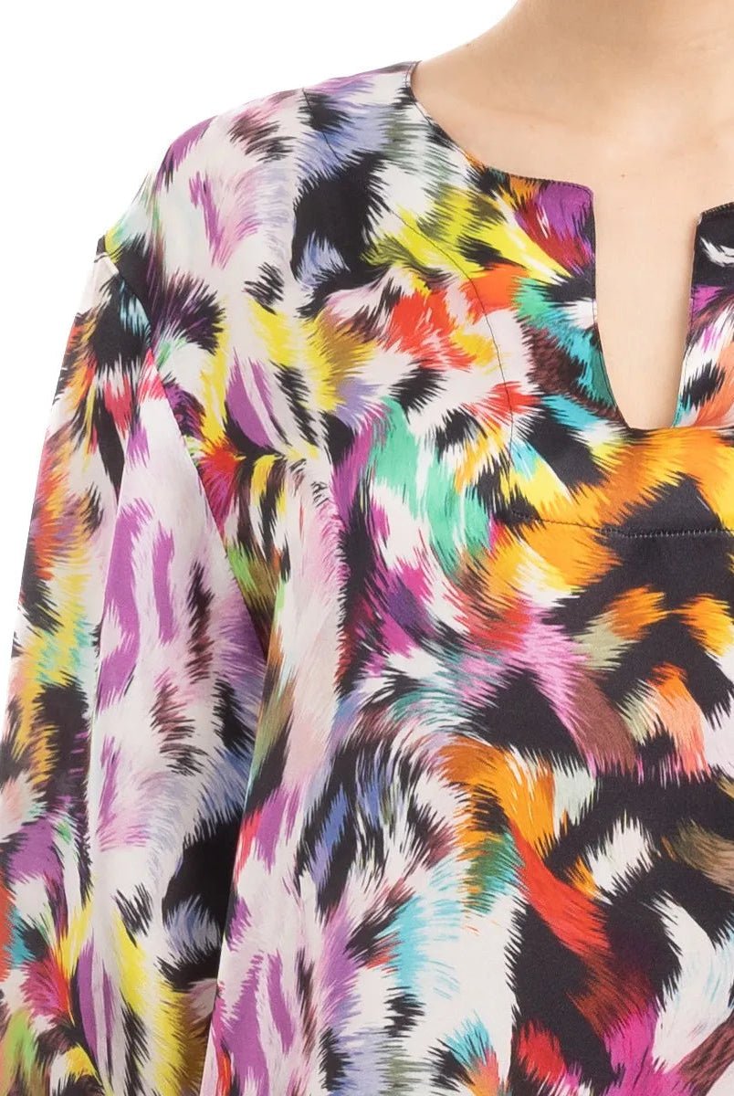 Detalle Kaftan de seda natural estampado para verano