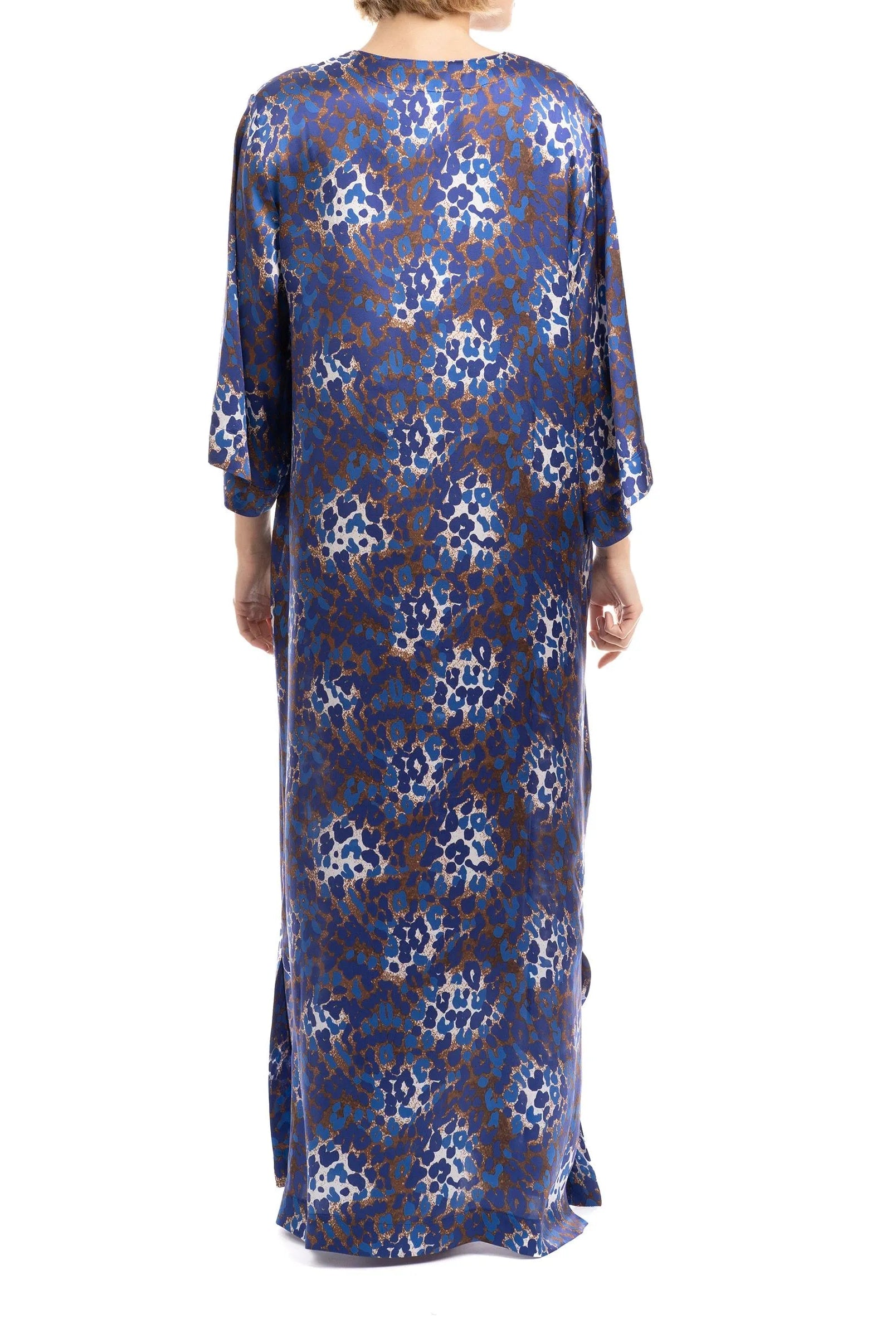 Kaftan seda natural estampado escote redondo y abertura central