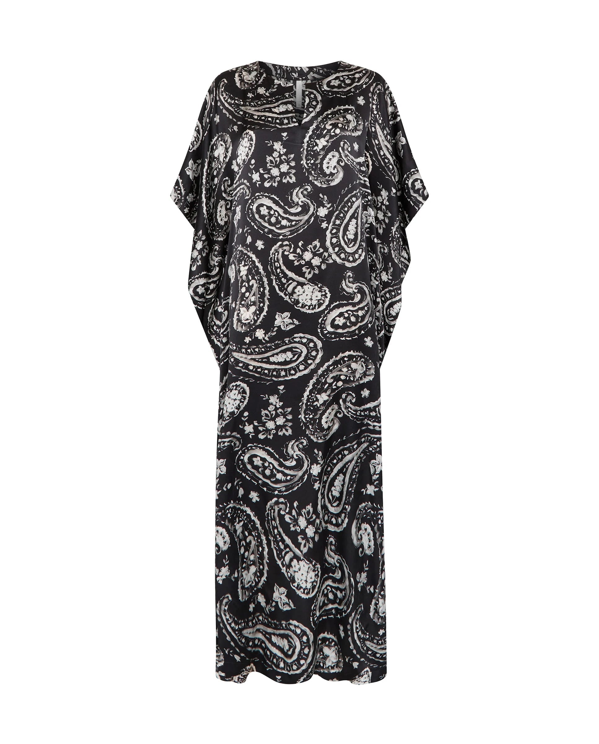 ✅ Kaftan largo seda natural negro estampado | LOHE ®