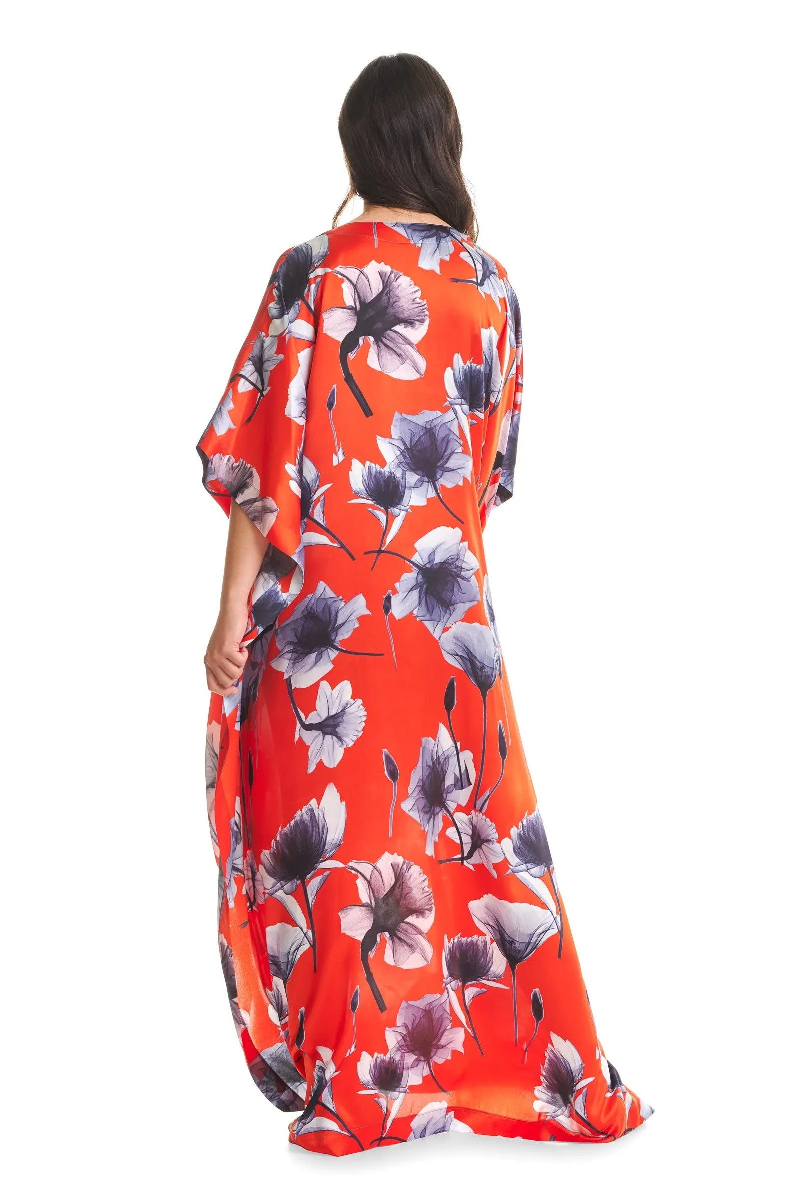 Kaftan de seda con escote redondo y manga al codo