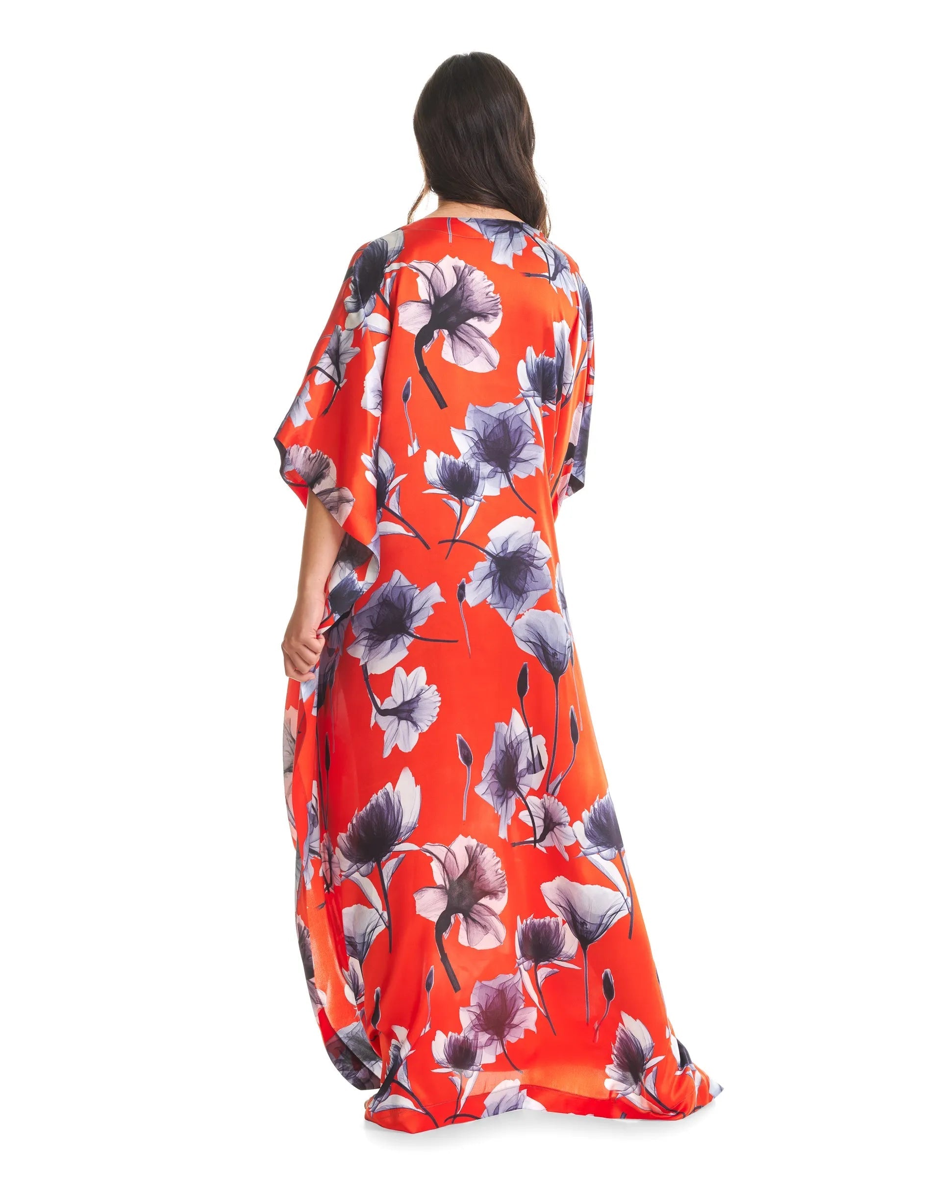 Kaftan de seda con escote redondo y manga al codo