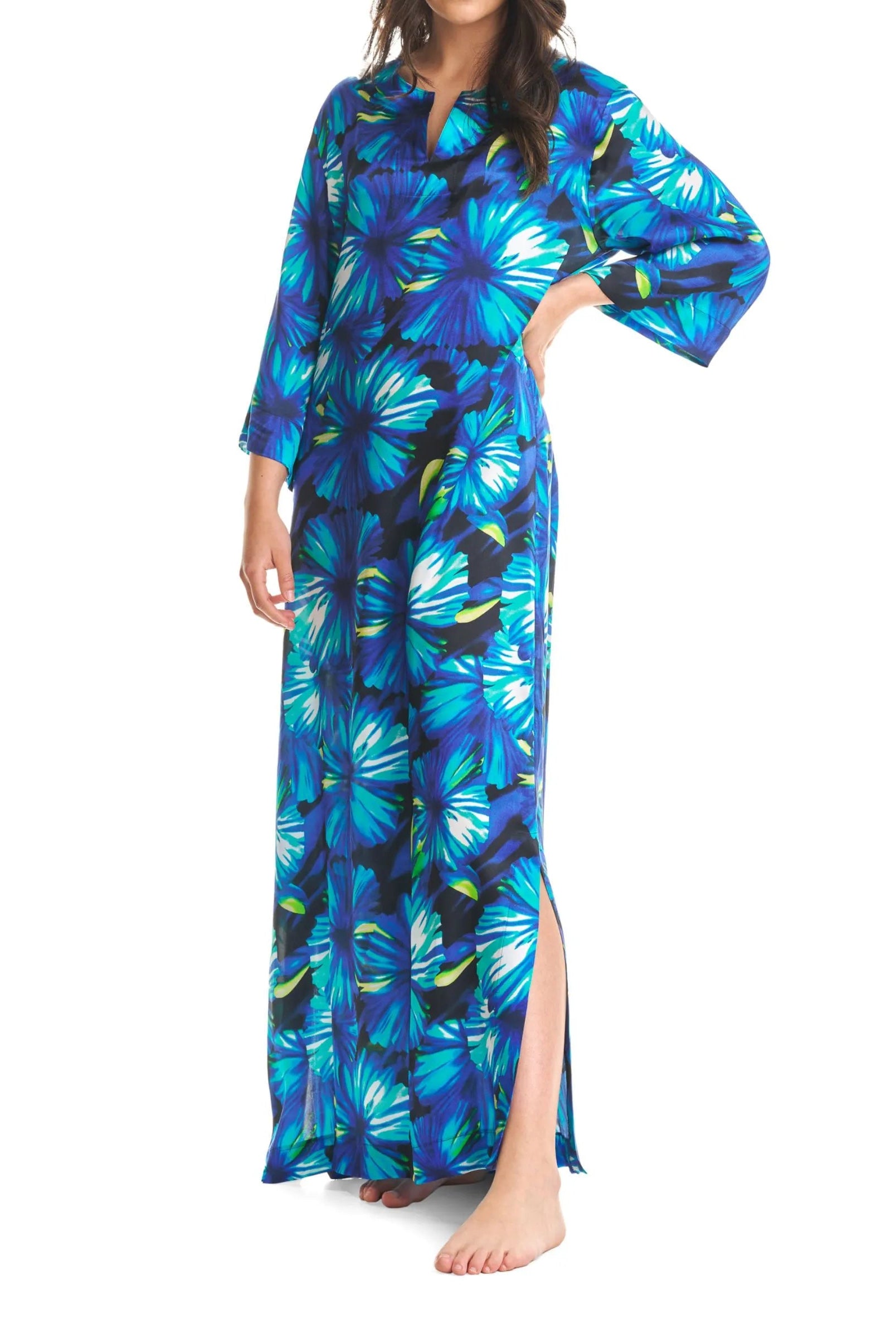 Kaftan de seda con escote redondo y manga al codo
