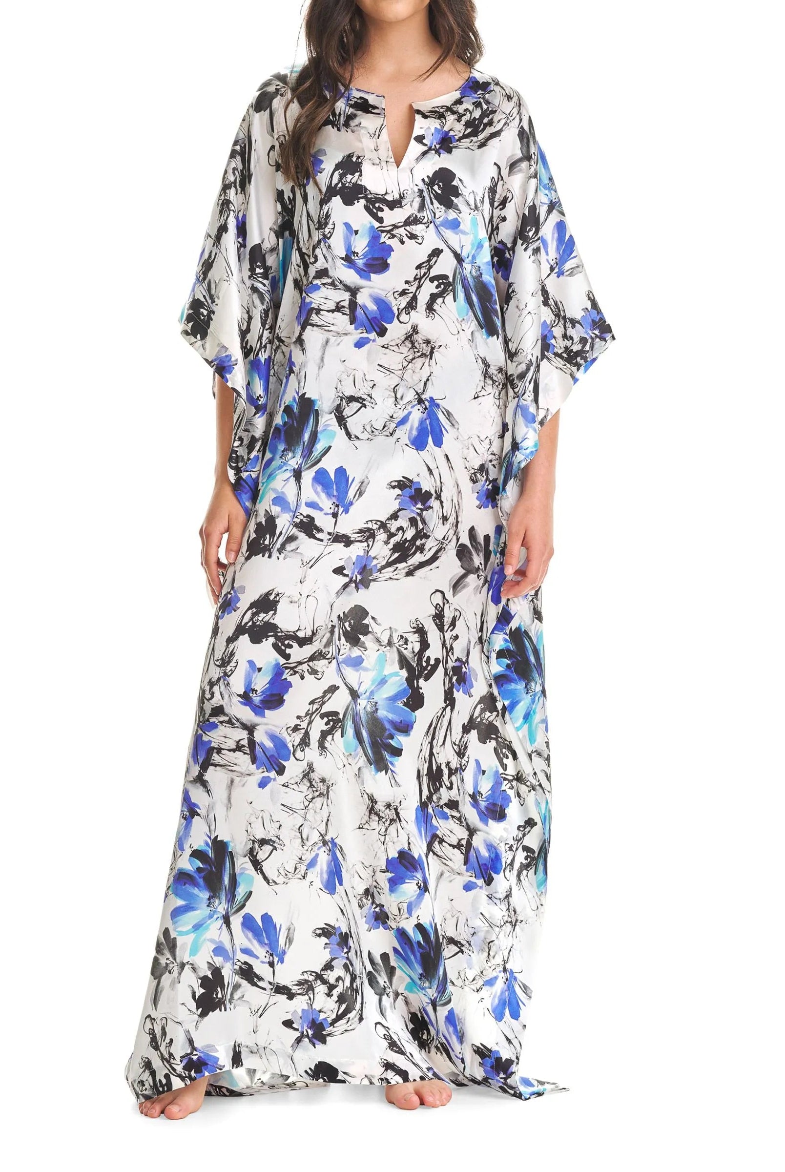 Kaftan de seda natural con manga mariposa al codo