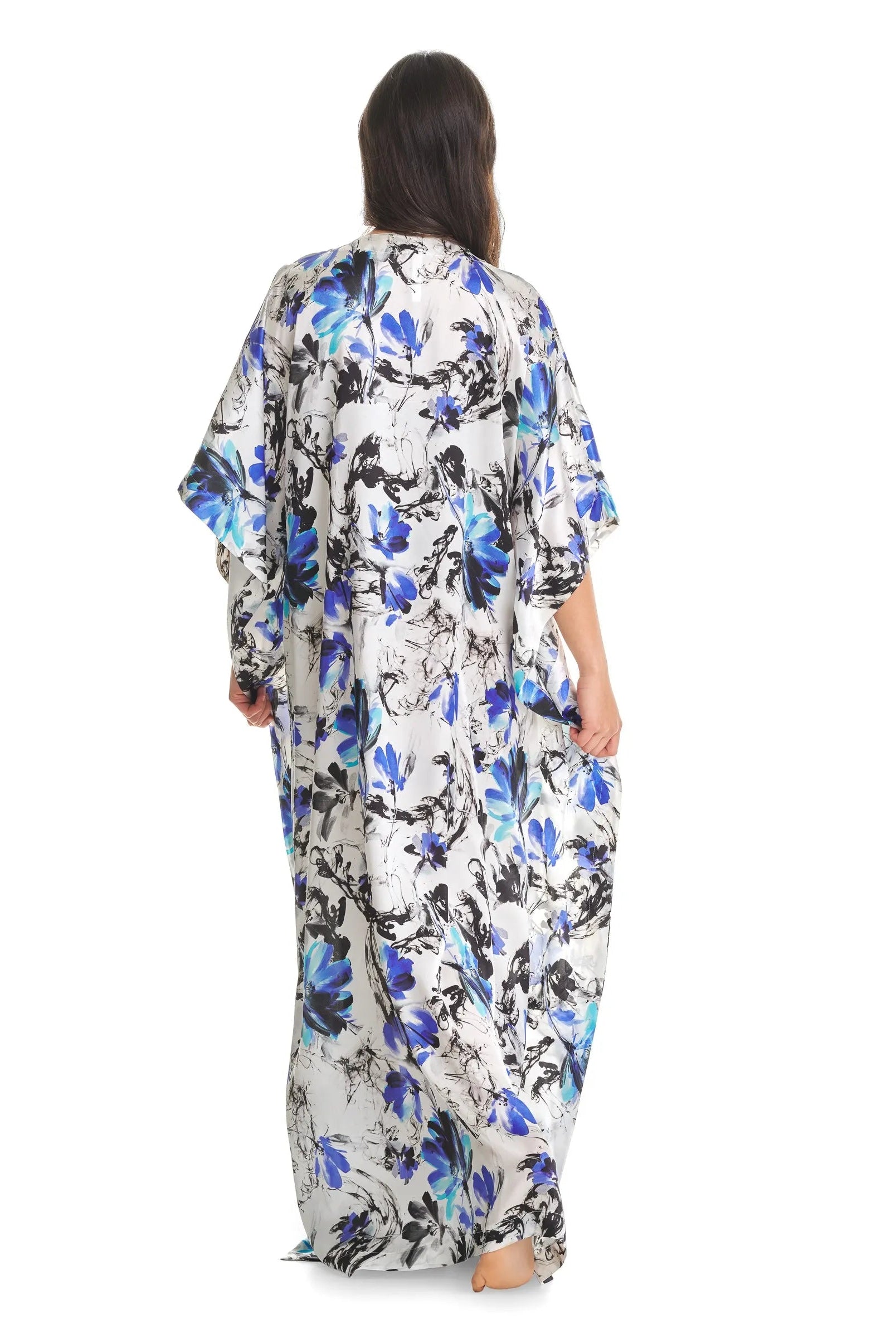 Vista trasera kaftan de seda natural para mujer