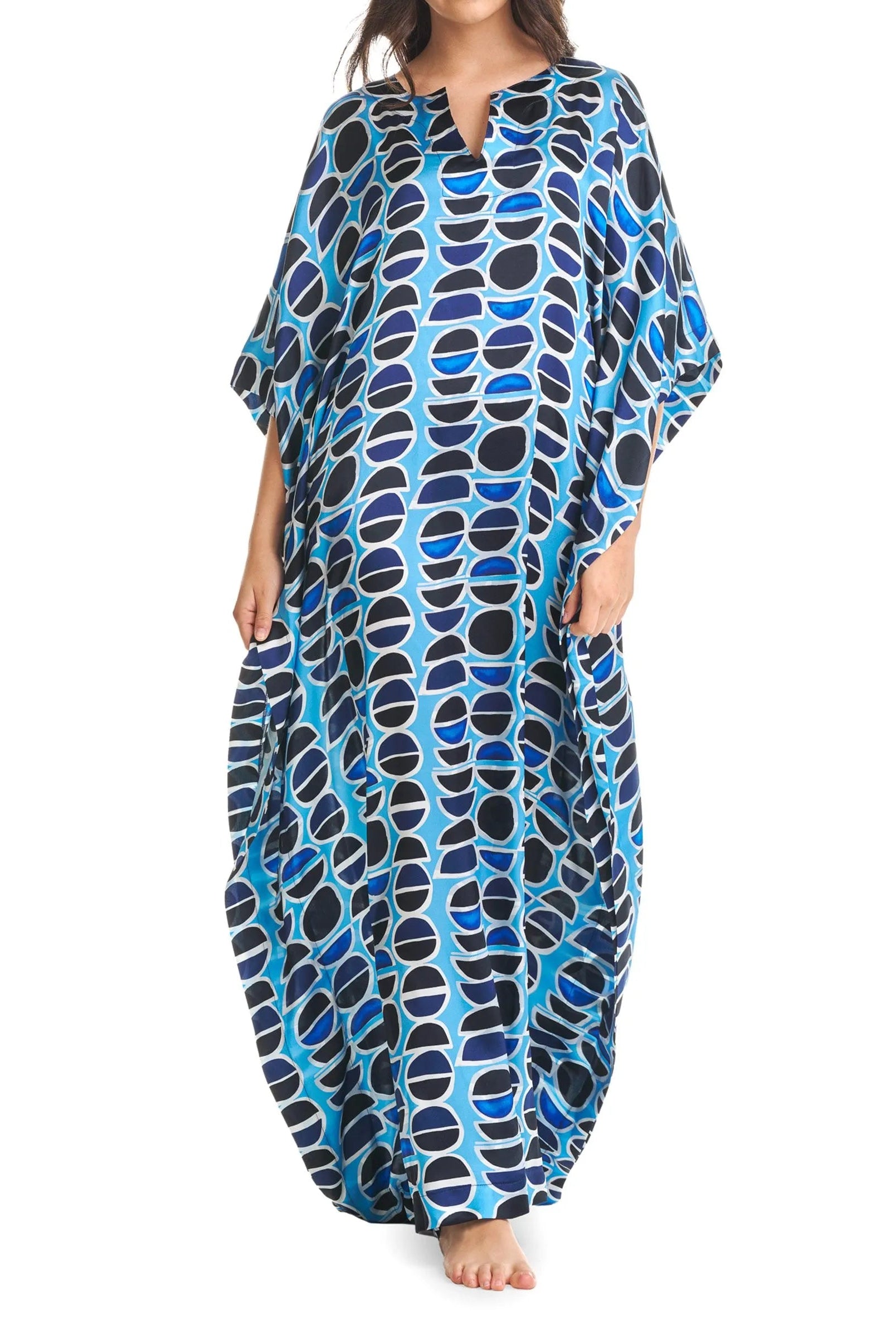 Kaftan seda natural manga mariposa azules