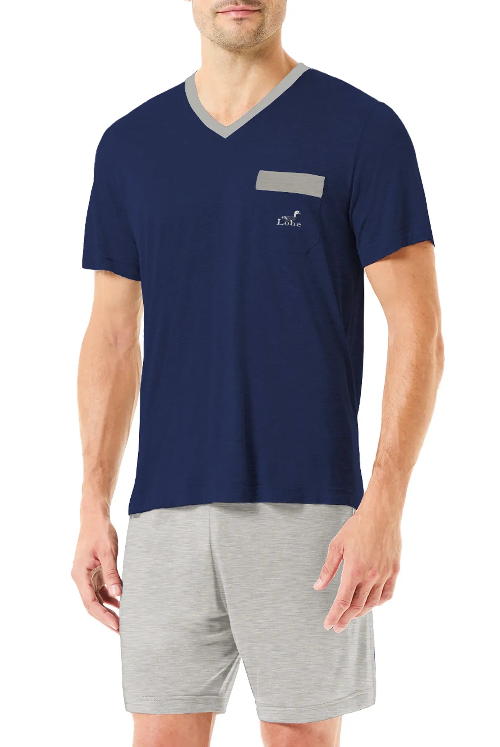 Pijama de hombre corto liso manga corta — Marino