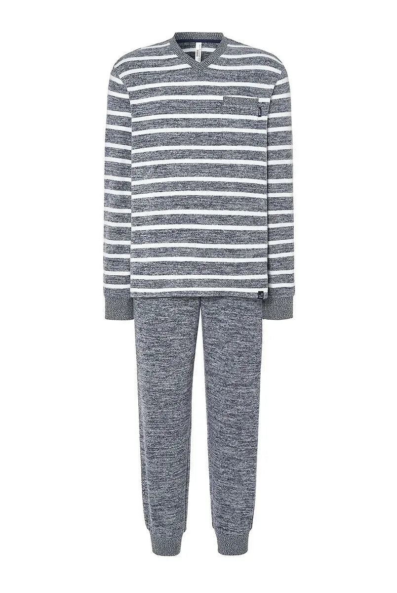 Pijama de hombre manga larga con puños melange rayas azules