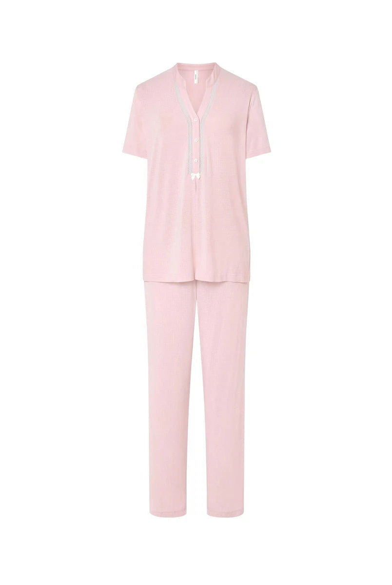 Pijama de mujer lencero largo entredós — Rosa