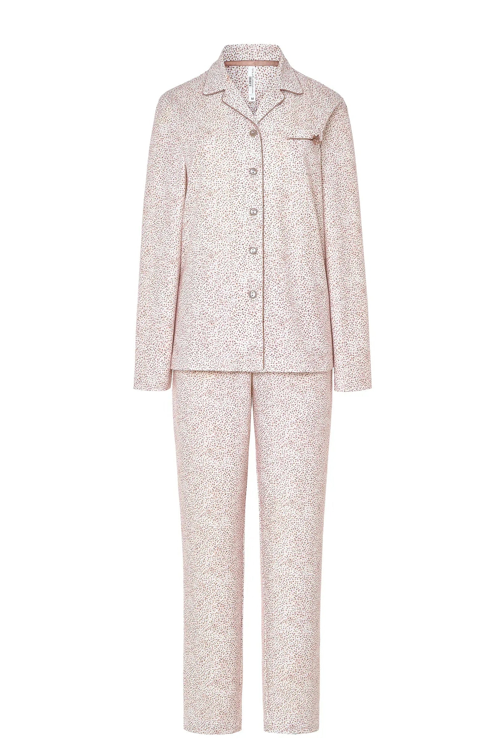 Conjunto de pijama de dos piezas para mujer, manga larga, abierto botones y pantalón, estampado floral pequeño camel