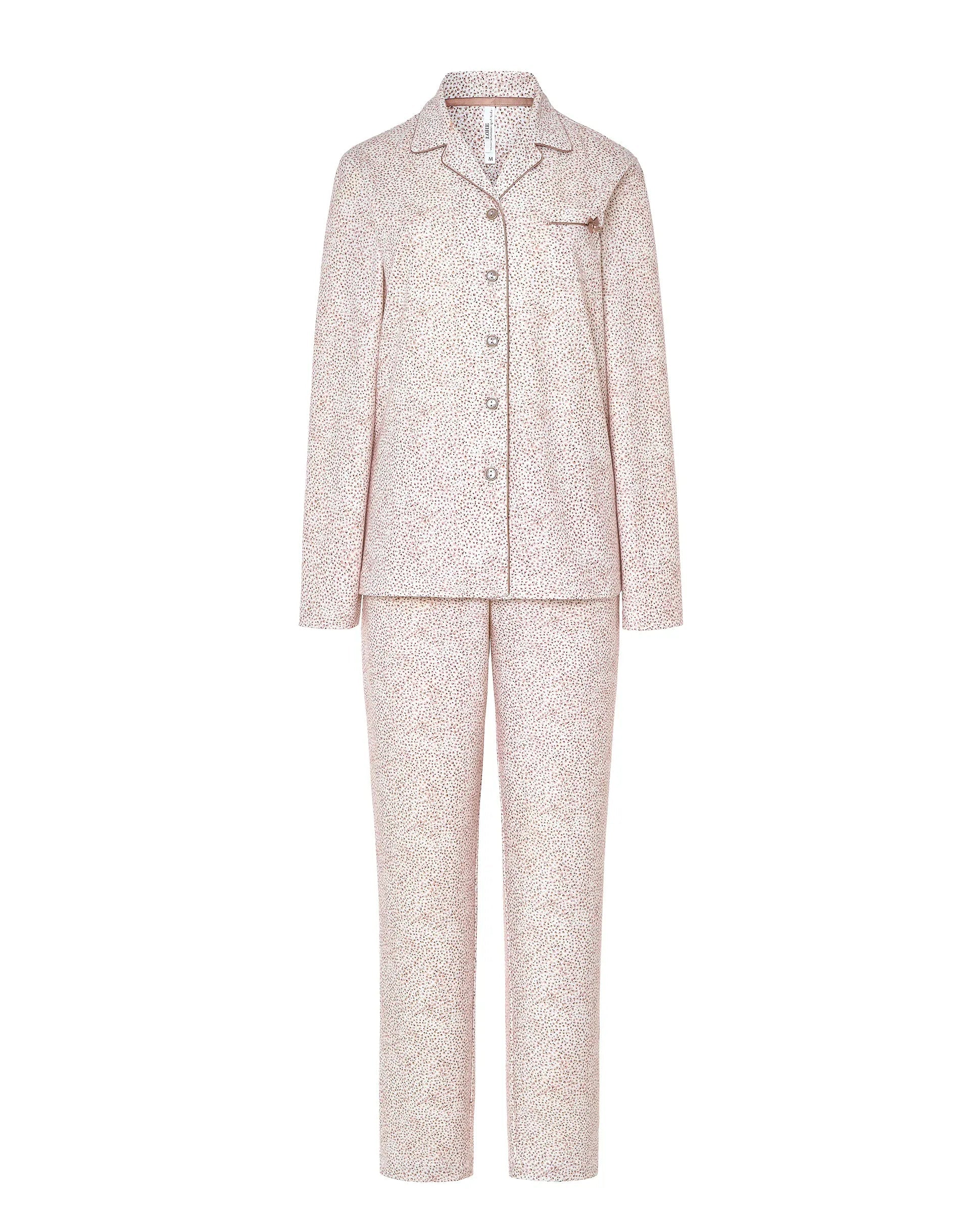 Conjunto de pijama de dos piezas para mujer, manga larga, abierto botones y pantalón, estampado floral pequeño camel