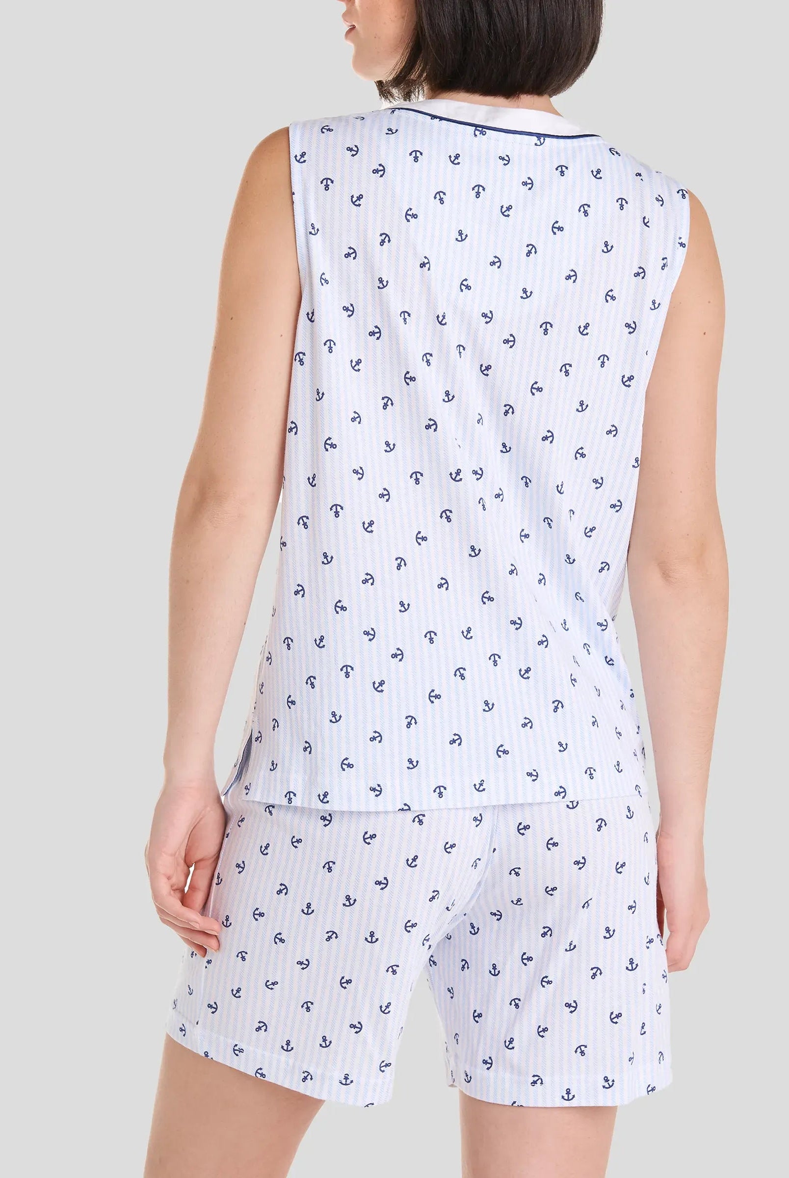 Pijama de mujer corto sin mangas veraniego estampado de anclas