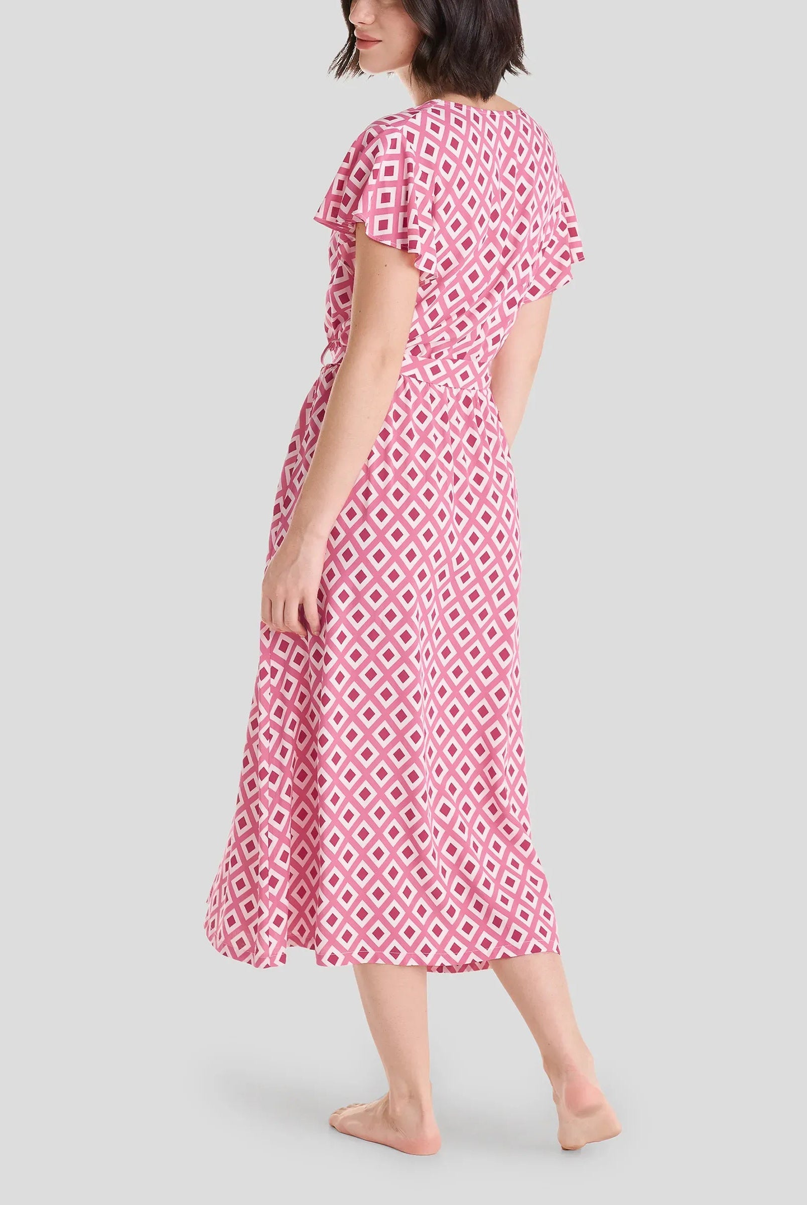 Vestido corto de verano cruzado con manga corta en viscosa de rombos
