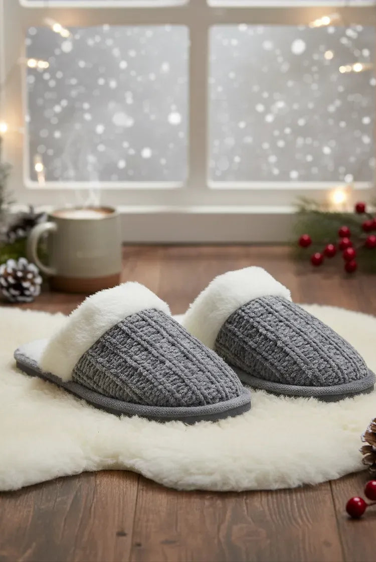 Cálidas y cómodas zapatillas de casa abiertas para mujer