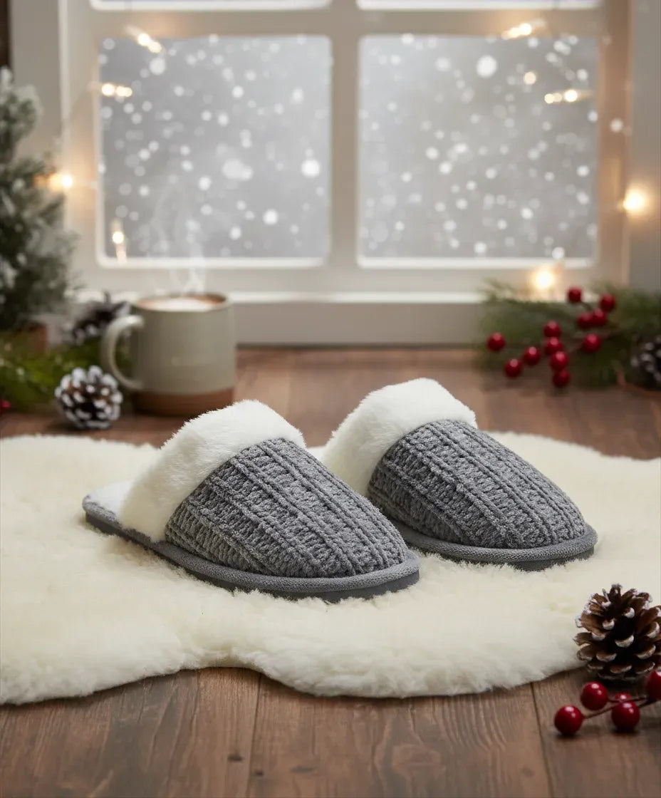 Cálidas y cómodas zapatillas de casa abiertas para mujer