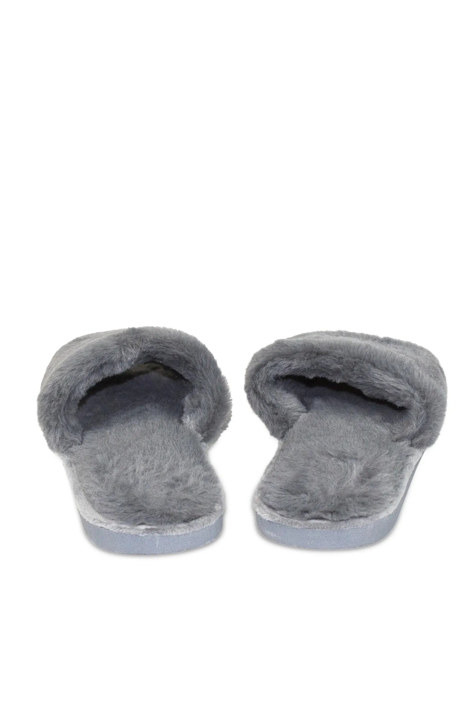 Zapatillas abiertas color gris con pelo para estar en casa