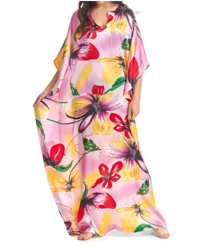 ✅  Pink butterfly sleeve natural silk kaftan | LOHE