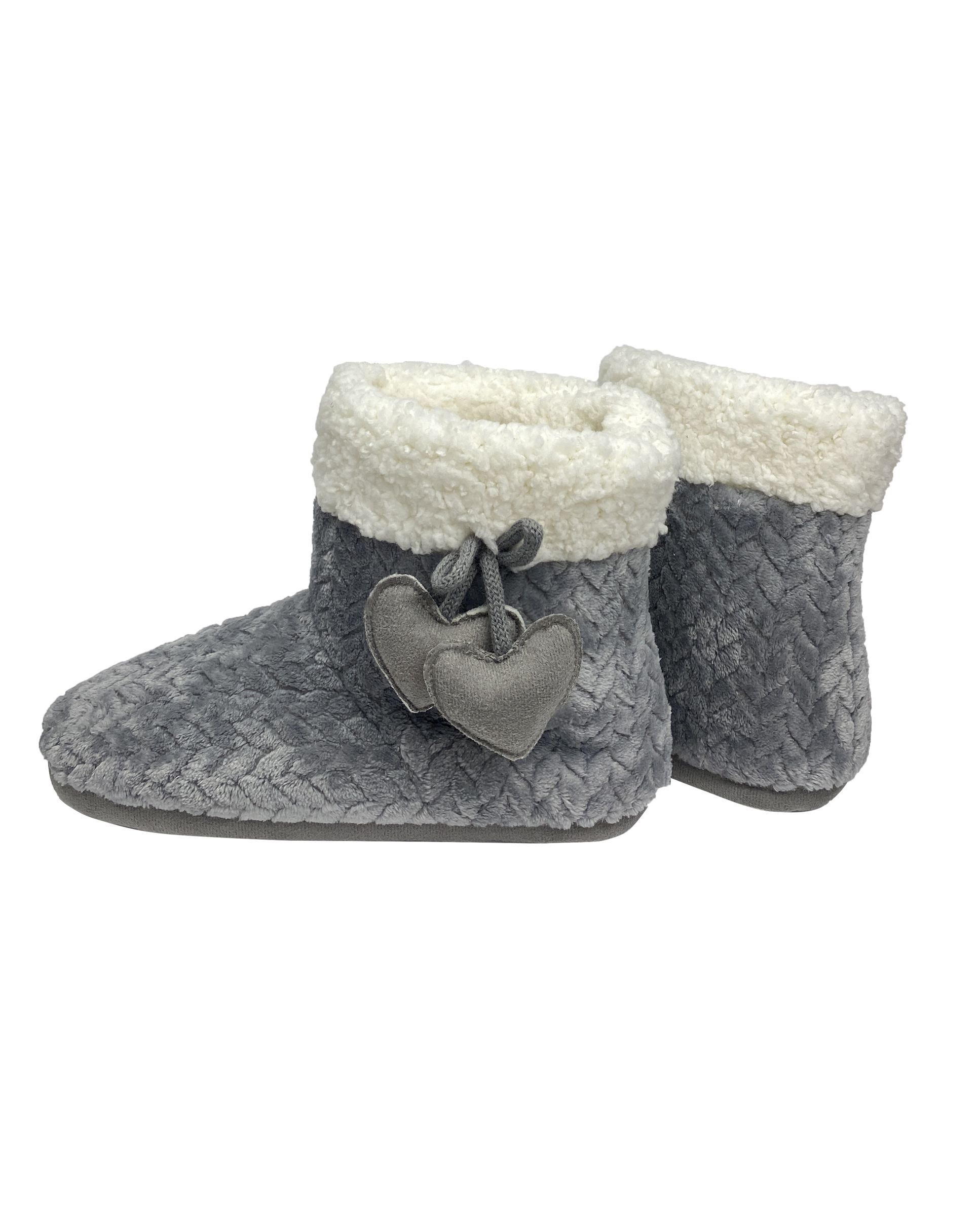 Women's grey jacquard house boots with ivory sheepskin lining